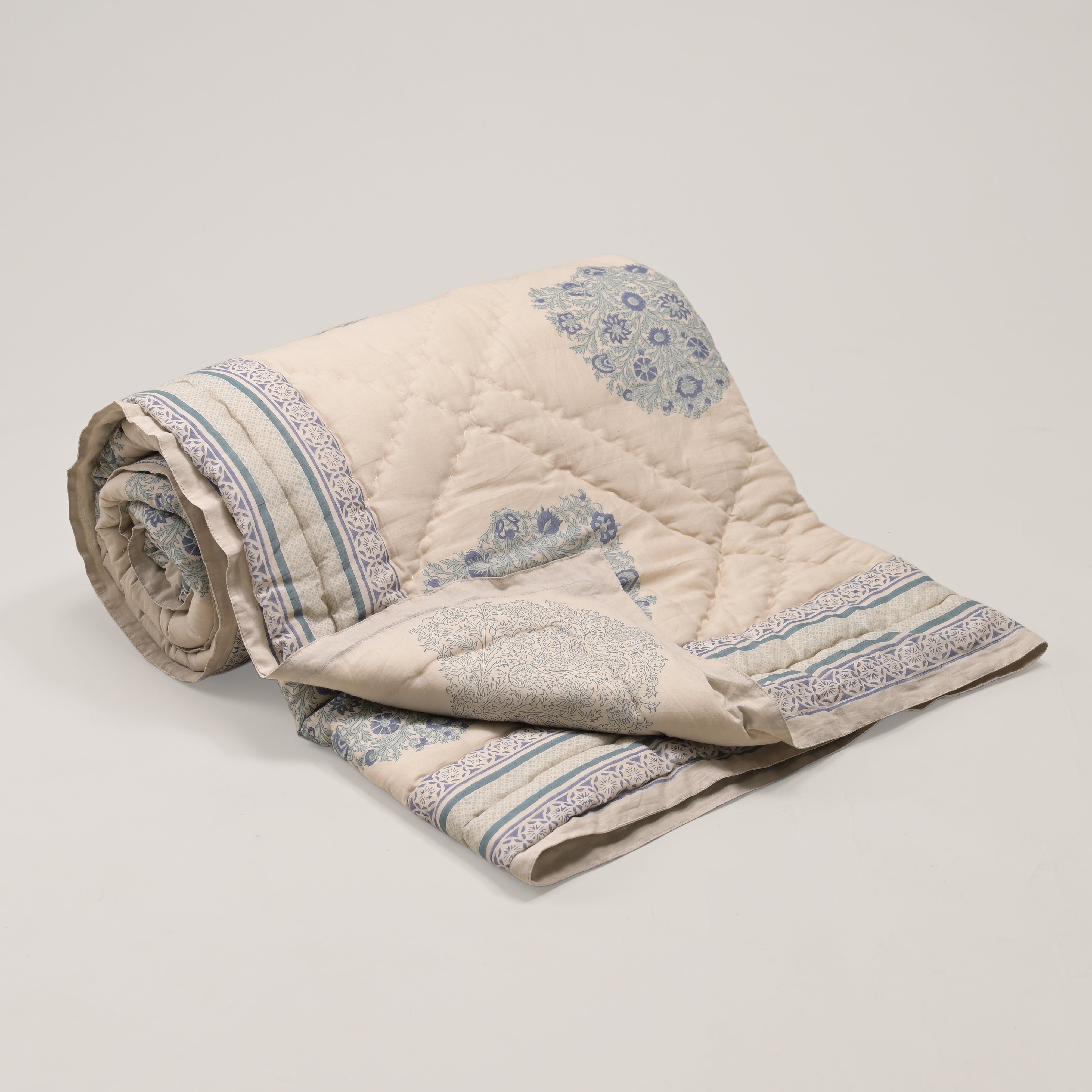 Linen Buta Block Printed Reversible Quilt