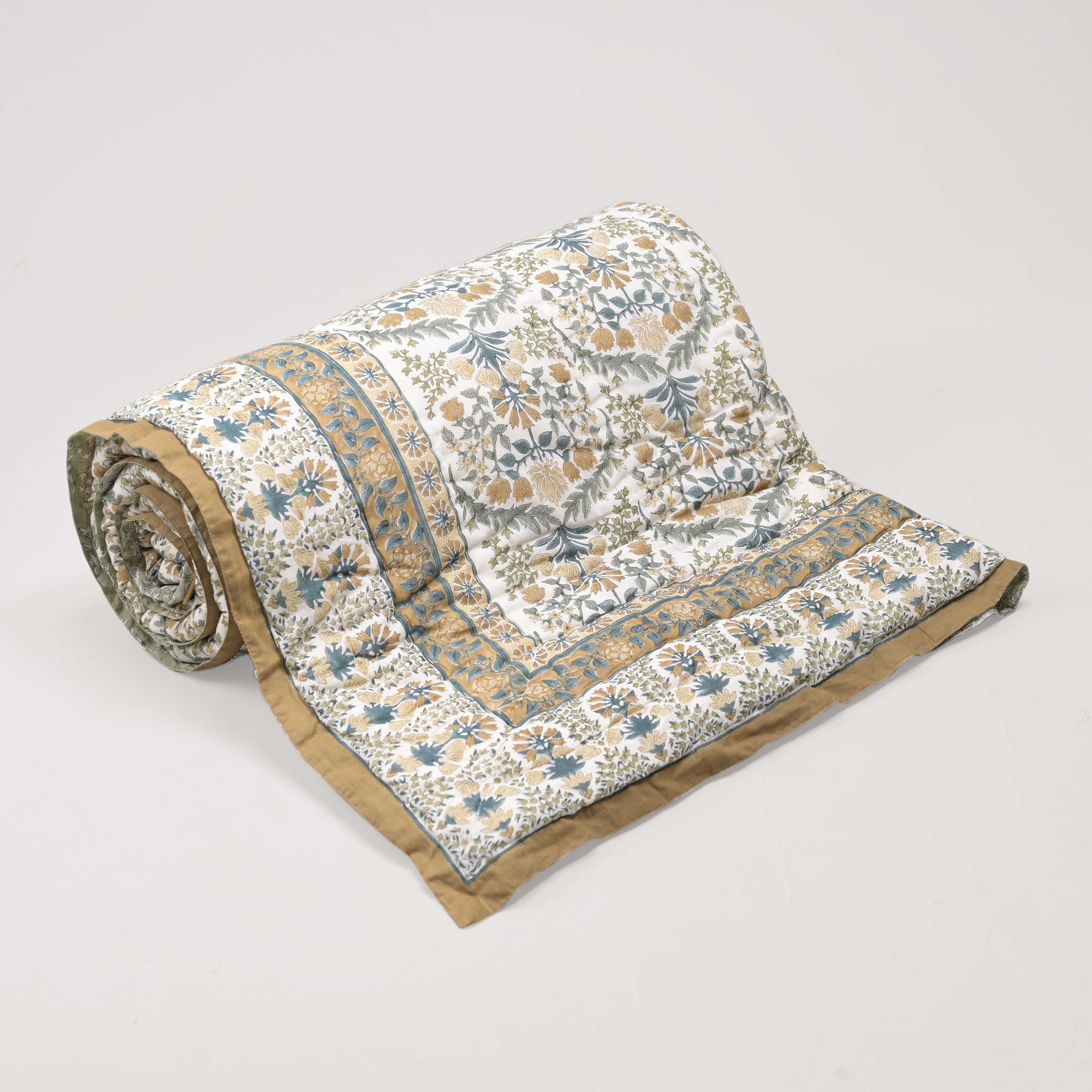 Florentina Tan Block Printed Reversible Quilt