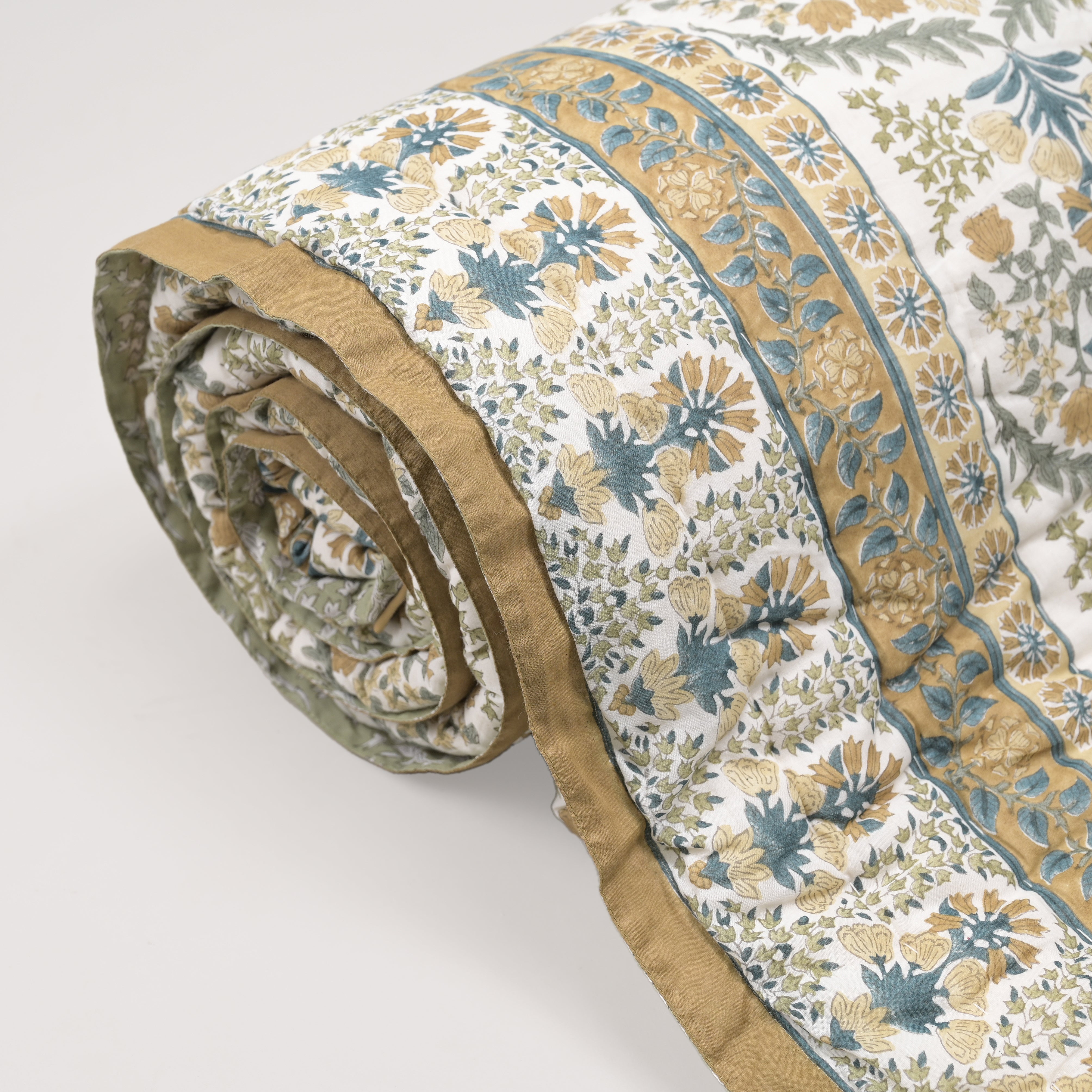 Florentina Tan Block Printed Reversible Quilt
