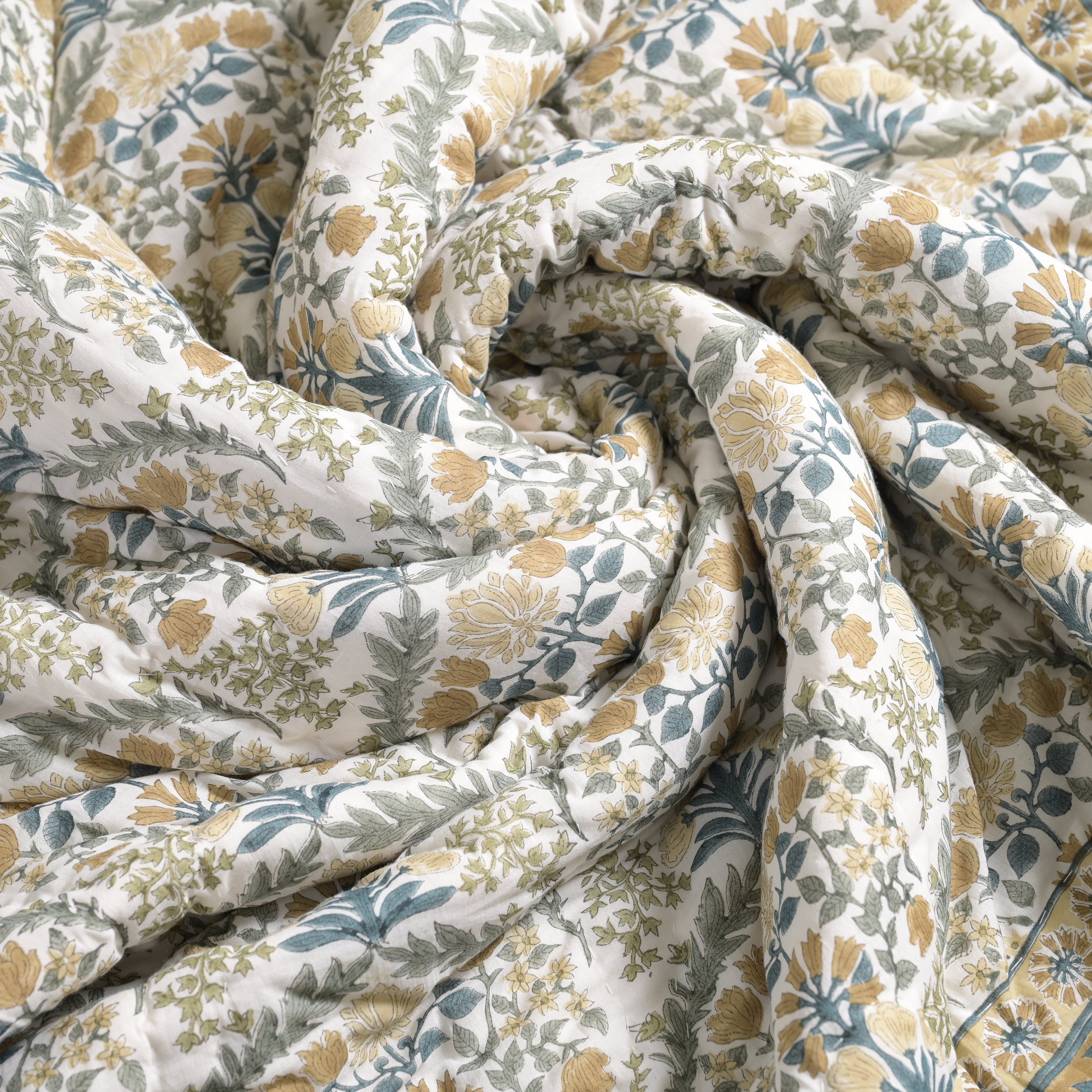 Florentina Tan Block Printed Reversible Quilt