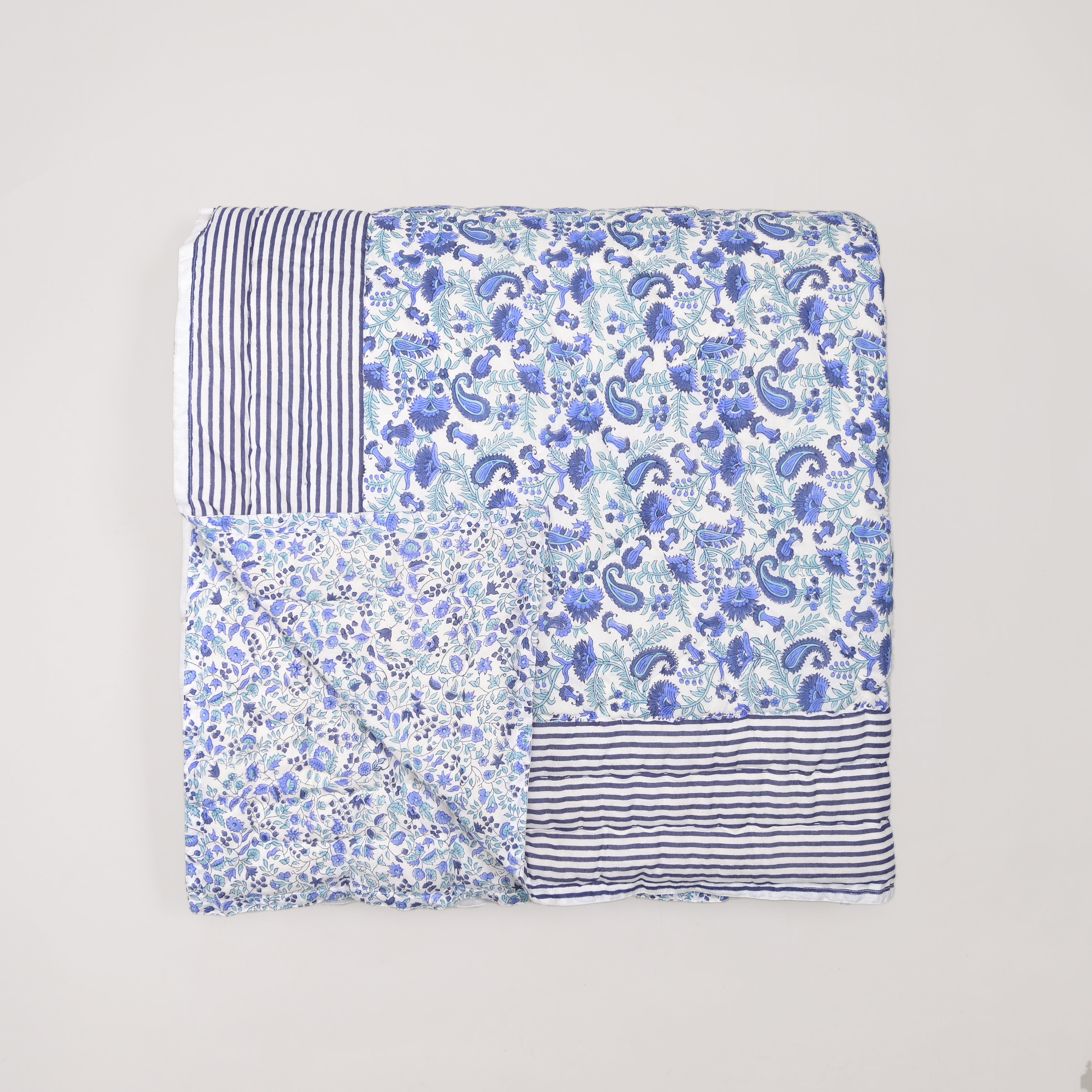 Anjuman Blue Block Printed Reversible Quilt