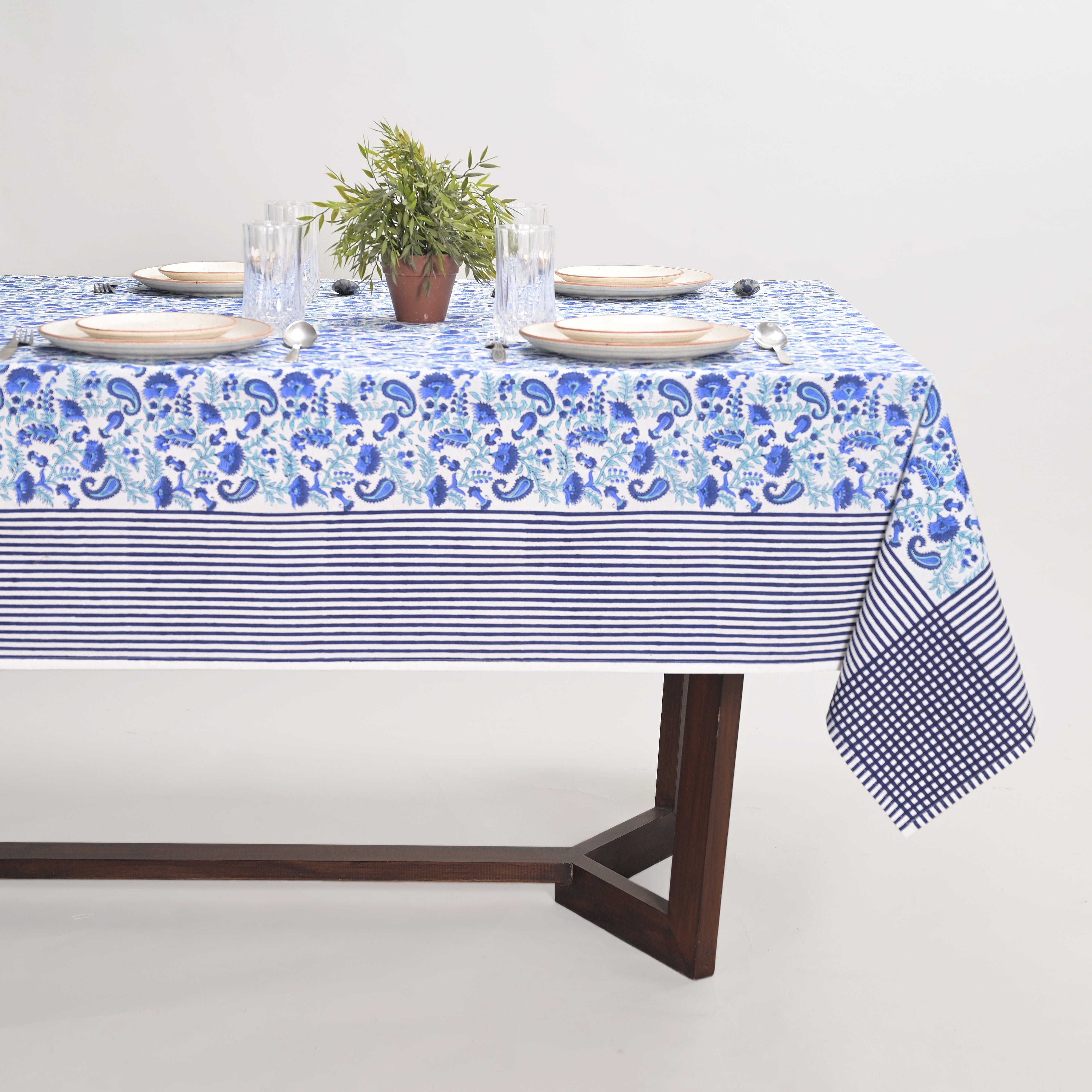 Anjuman Blue Block Printed Table Cover