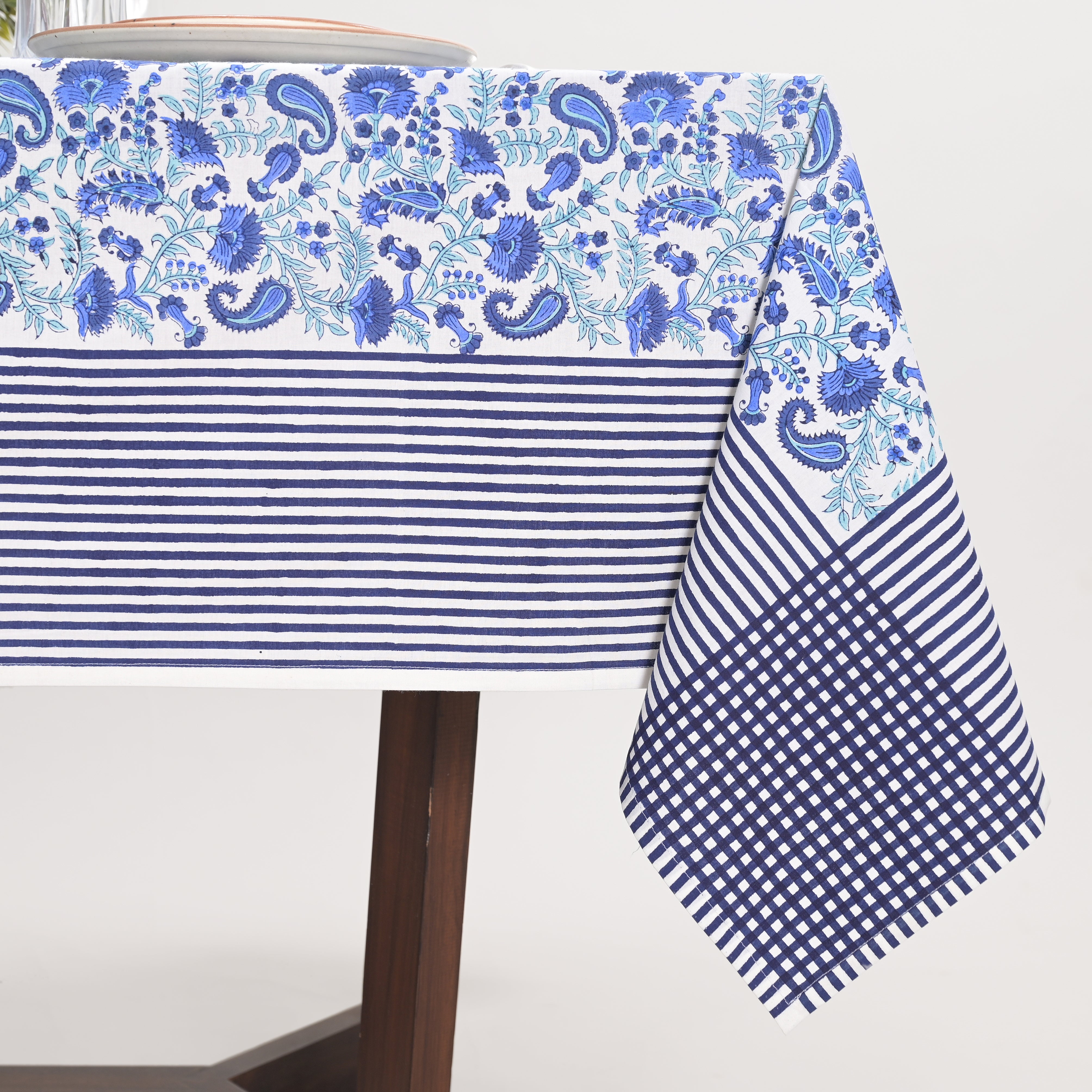 Anjuman Blue Block Printed Table Cover