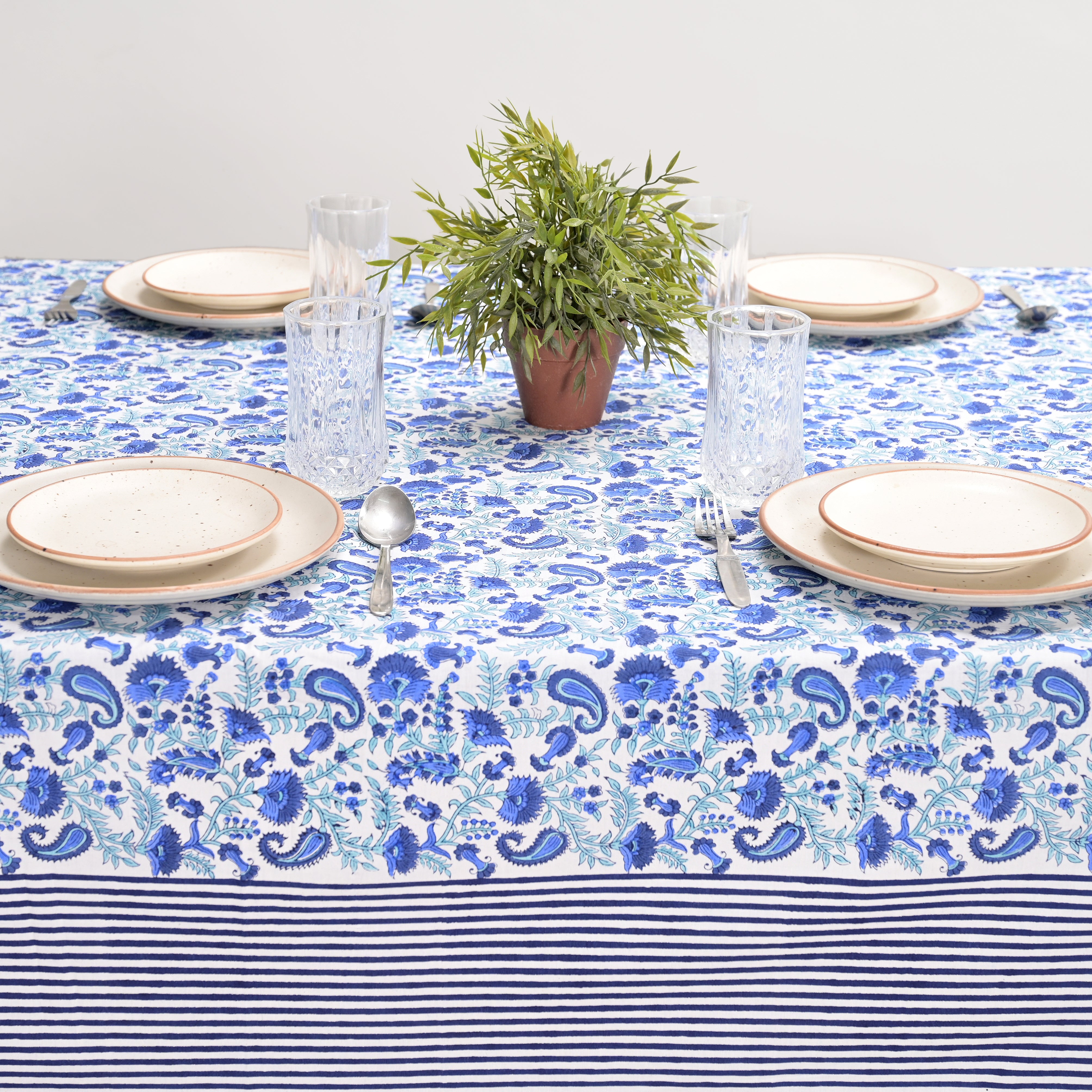 Anjuman Blue Block Printed Table Cover