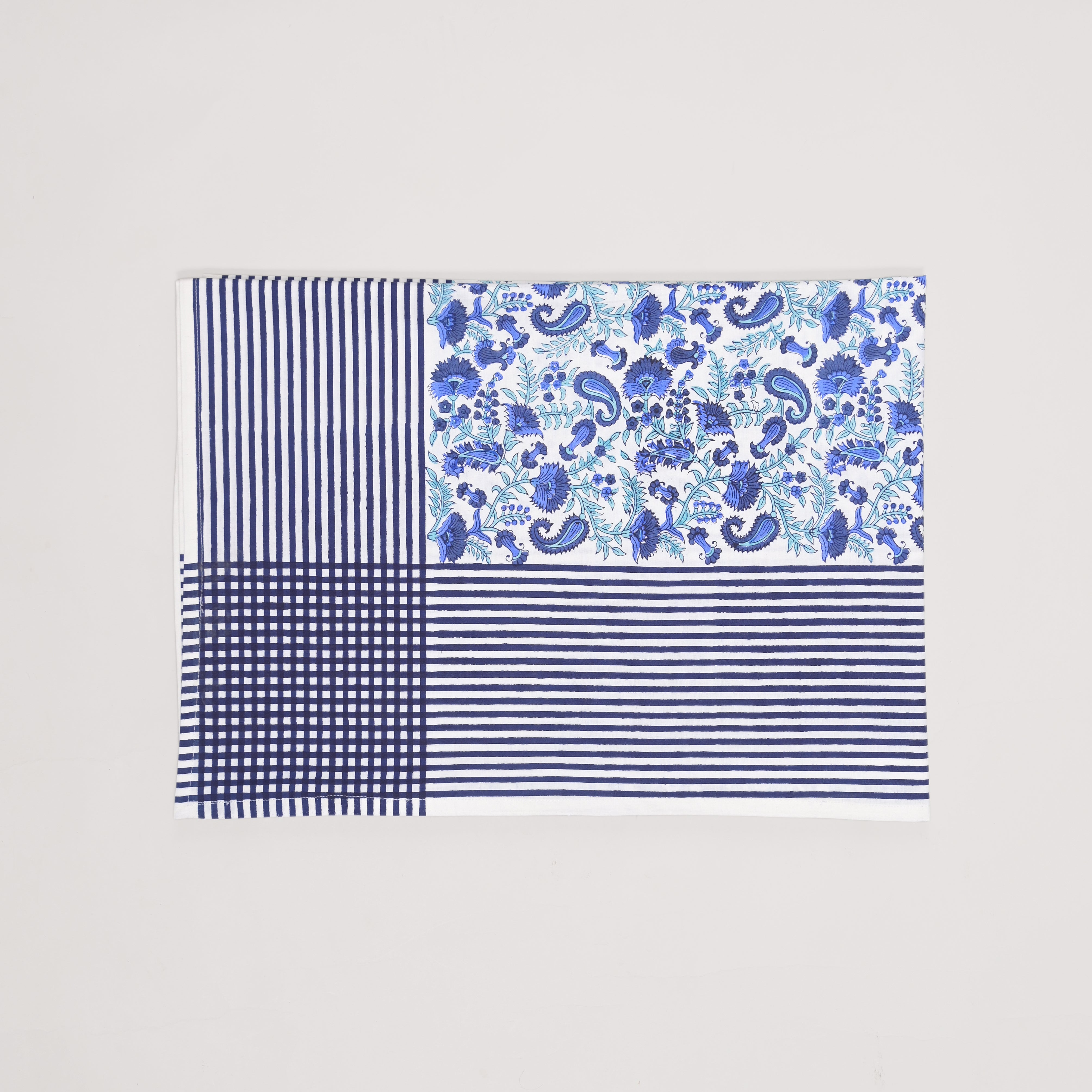 Anjuman Blue Block Printed Table Cover