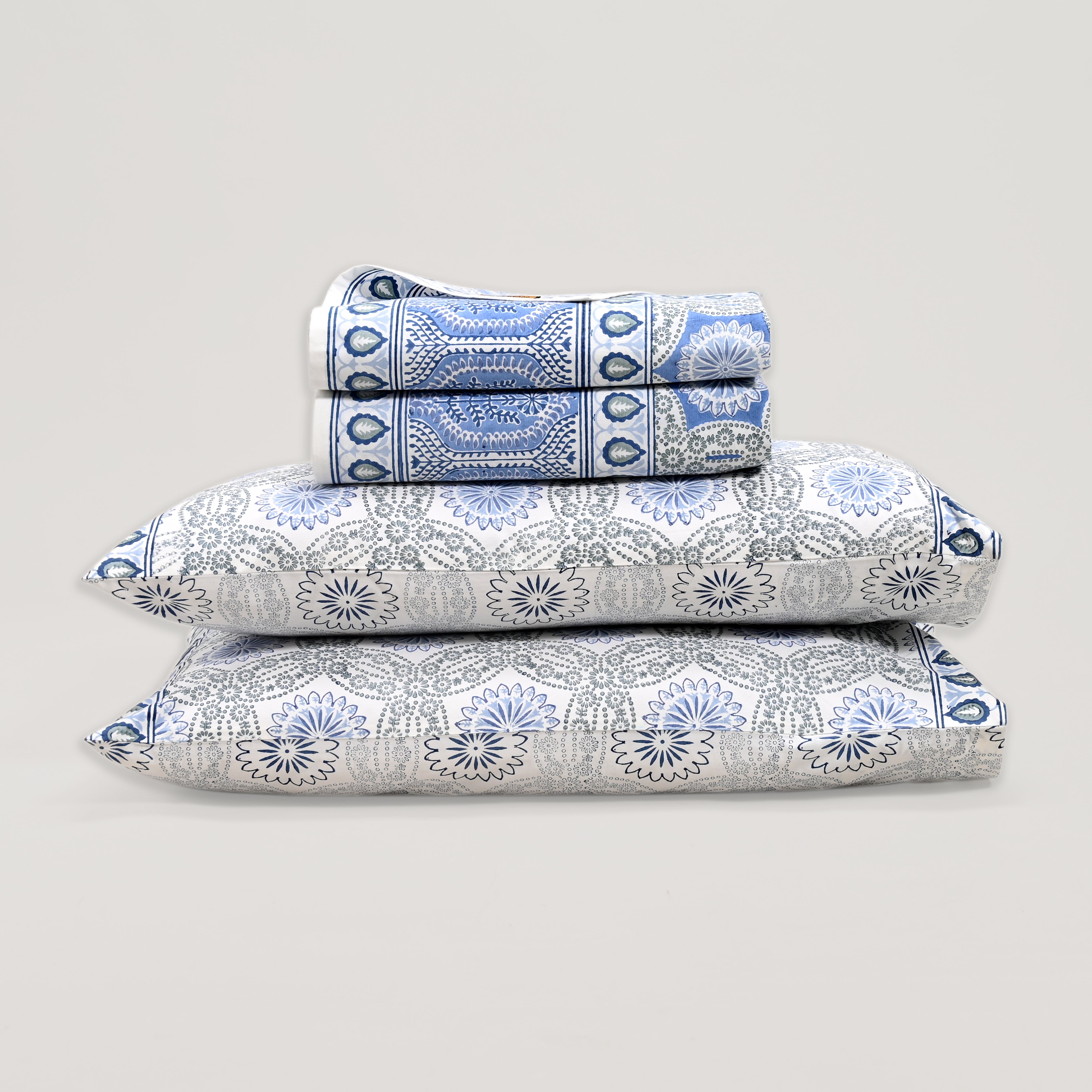Splendour King Size Block Printed Cotton Bed Sheet Set