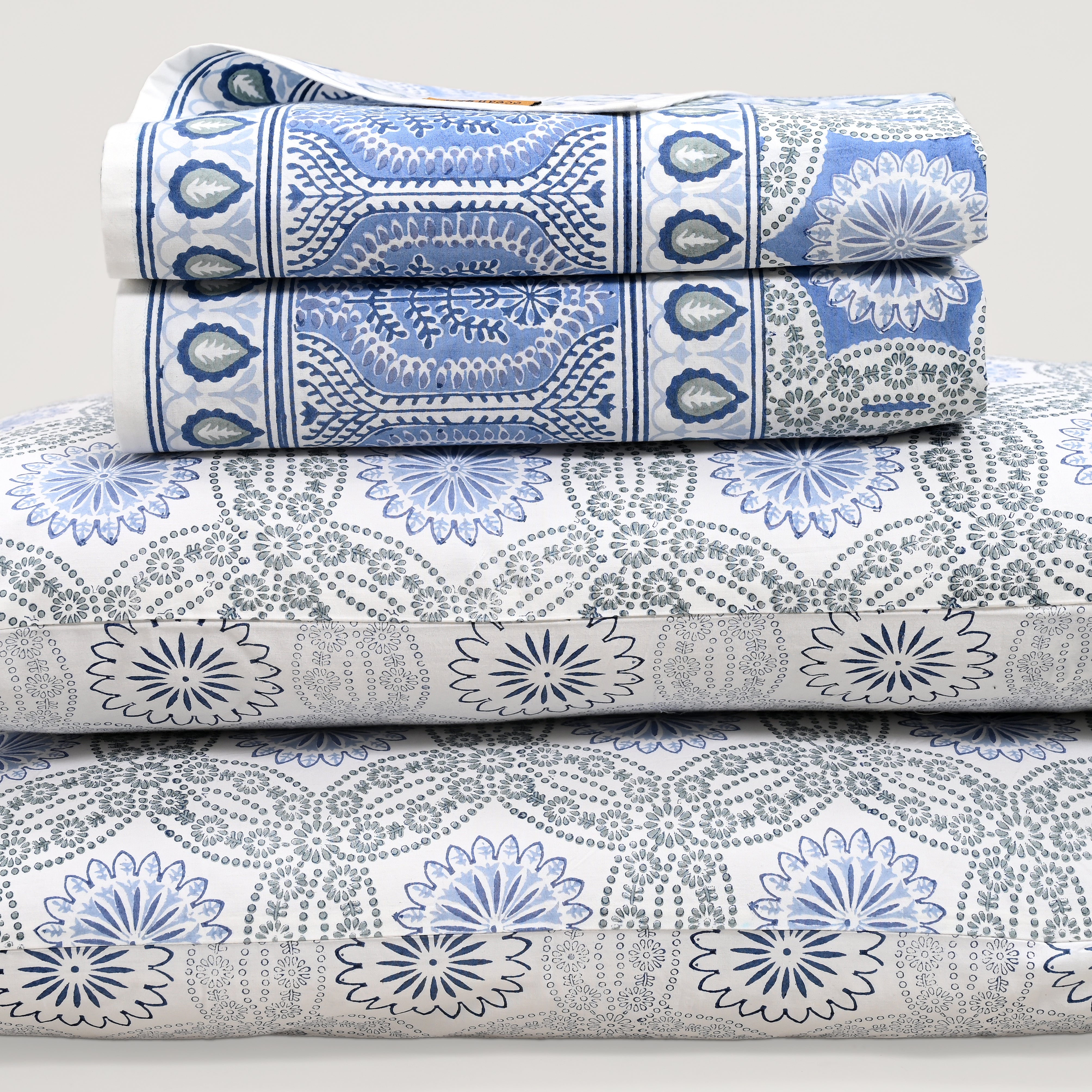 Splendour King Size Block Printed Cotton Bed Sheet Set