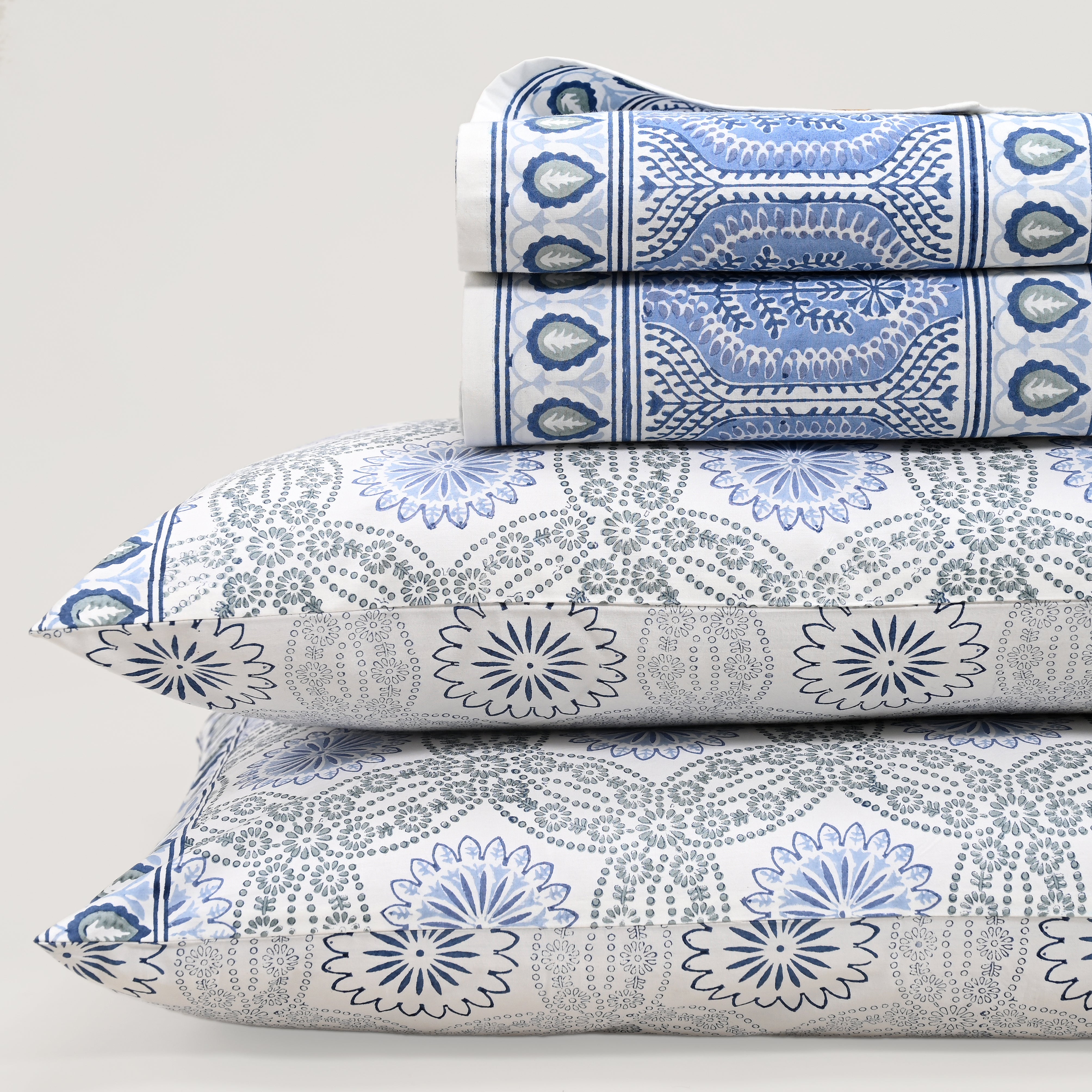 Splendour King Size Block Printed Cotton Bed Sheet Set