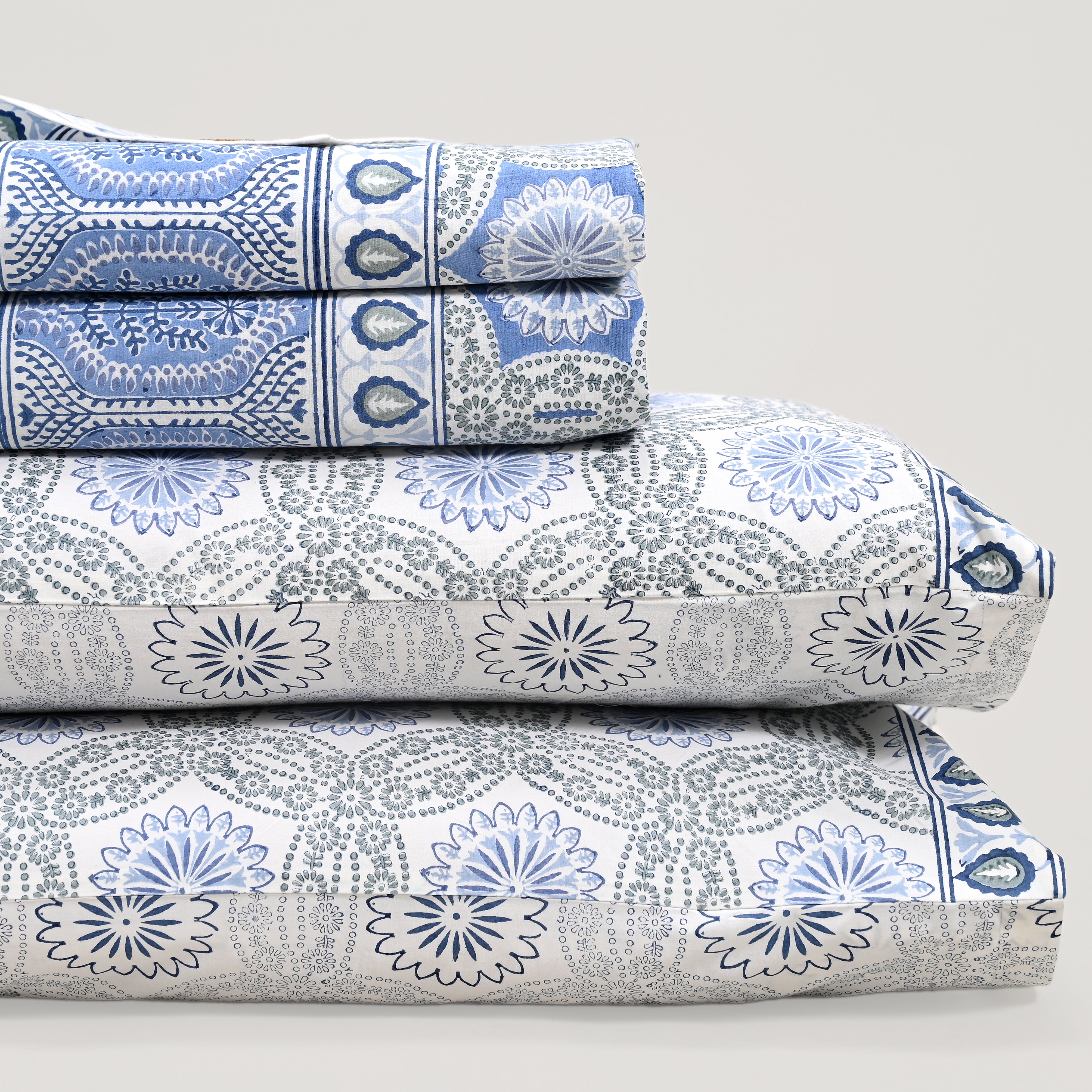 Splendour King Size Block Printed Cotton Bed Sheet Set
