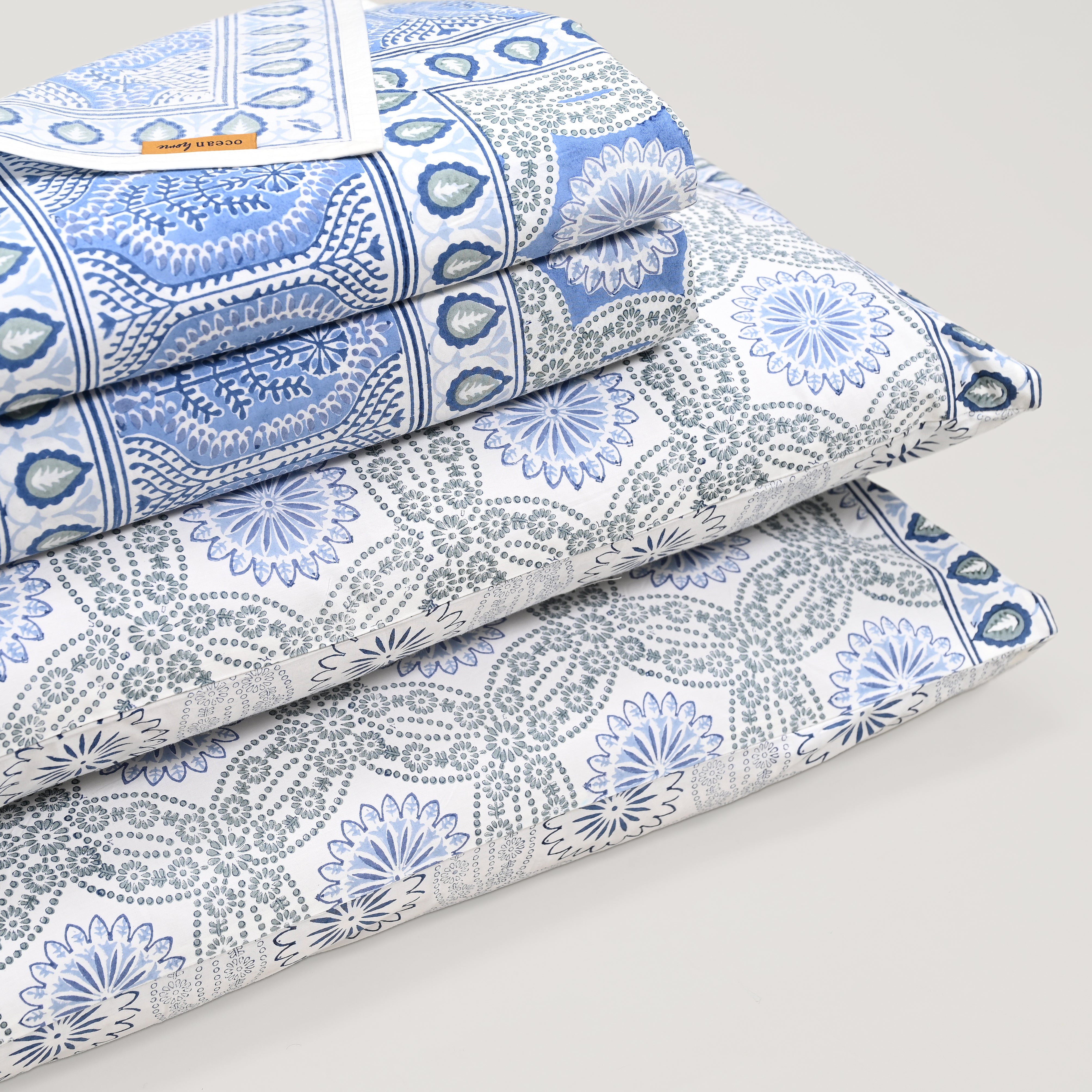Splendour King Size Block Printed Cotton Bed Sheet Set