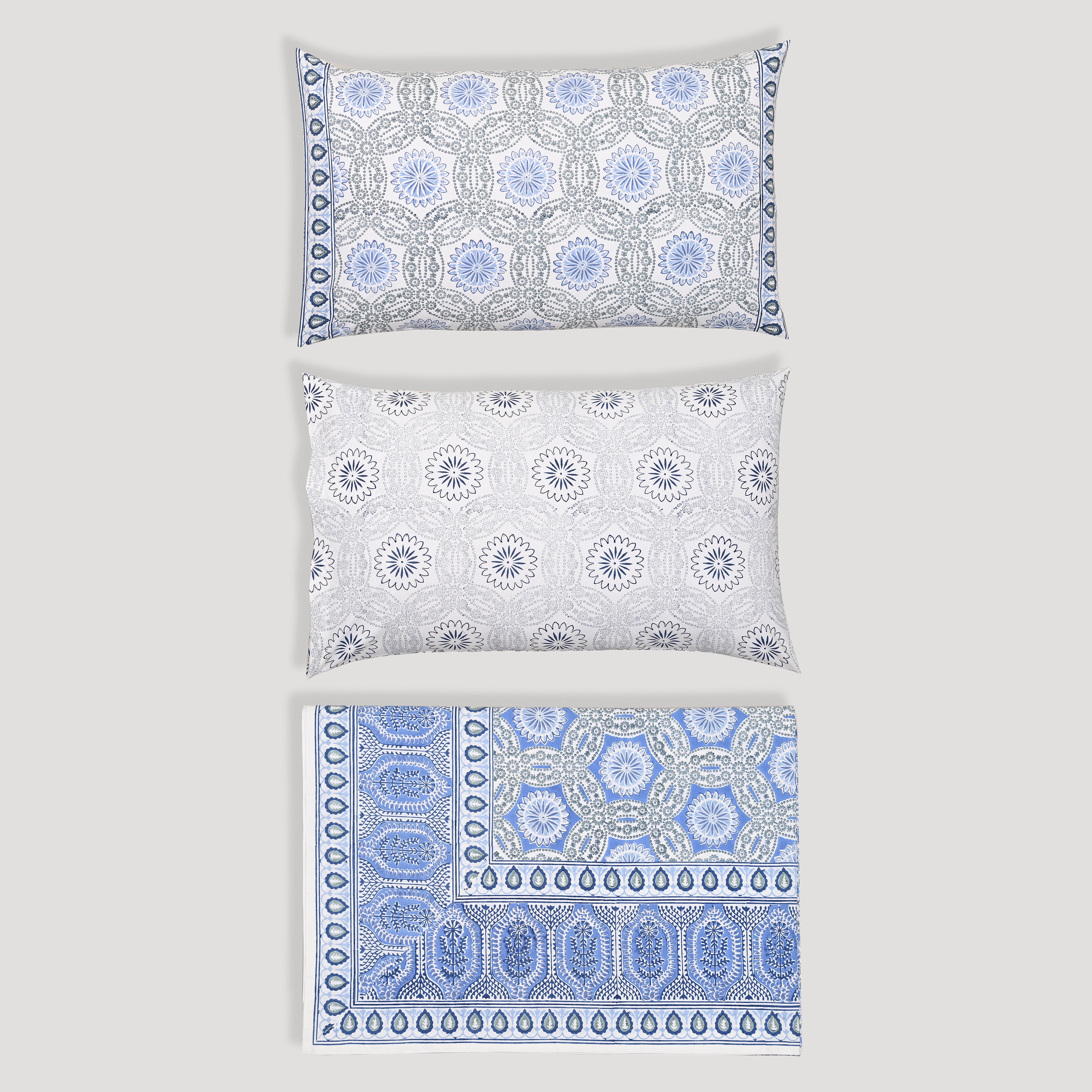 Splendour King Size Block Printed Cotton Bed Sheet Set