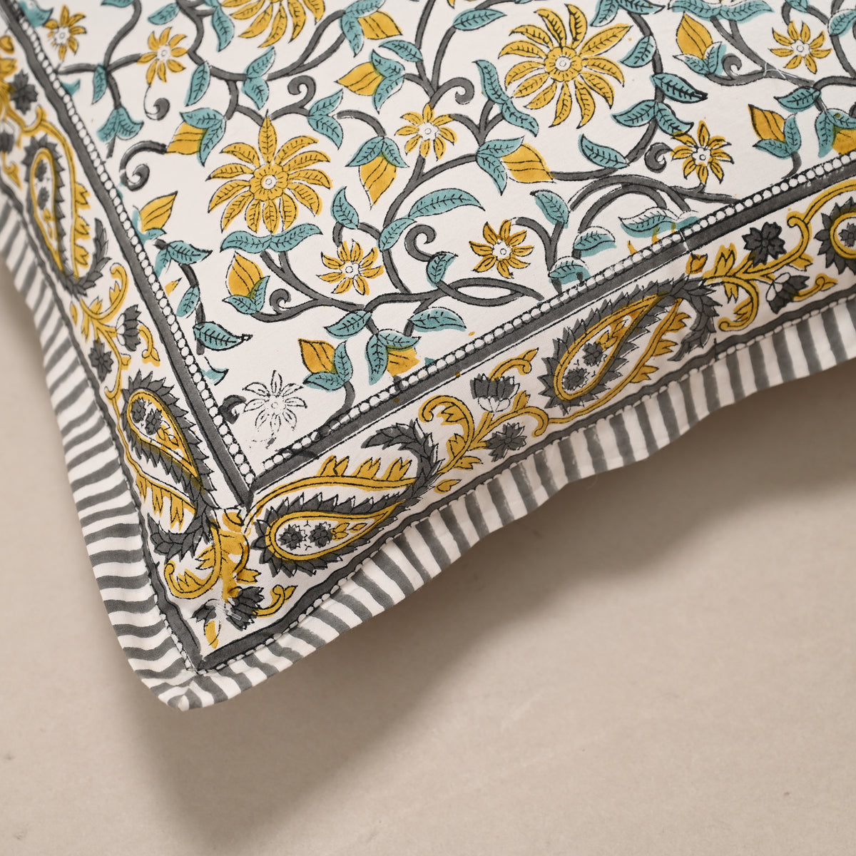 Mughal Classic – Reversible Block Printed Cushion Cover | 16" x 16"