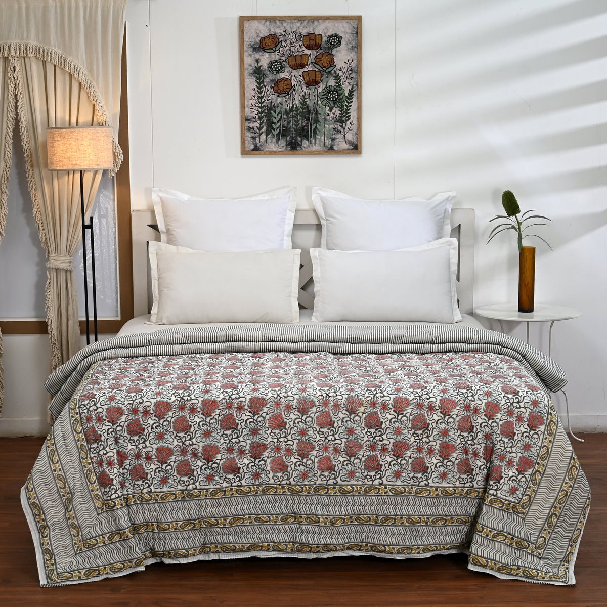 Kusumm Block Printed Reversible Quilt