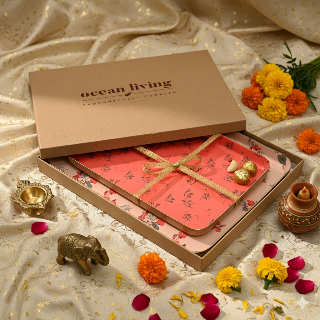 Floral Harmony  Set of Two Aluminium Trays