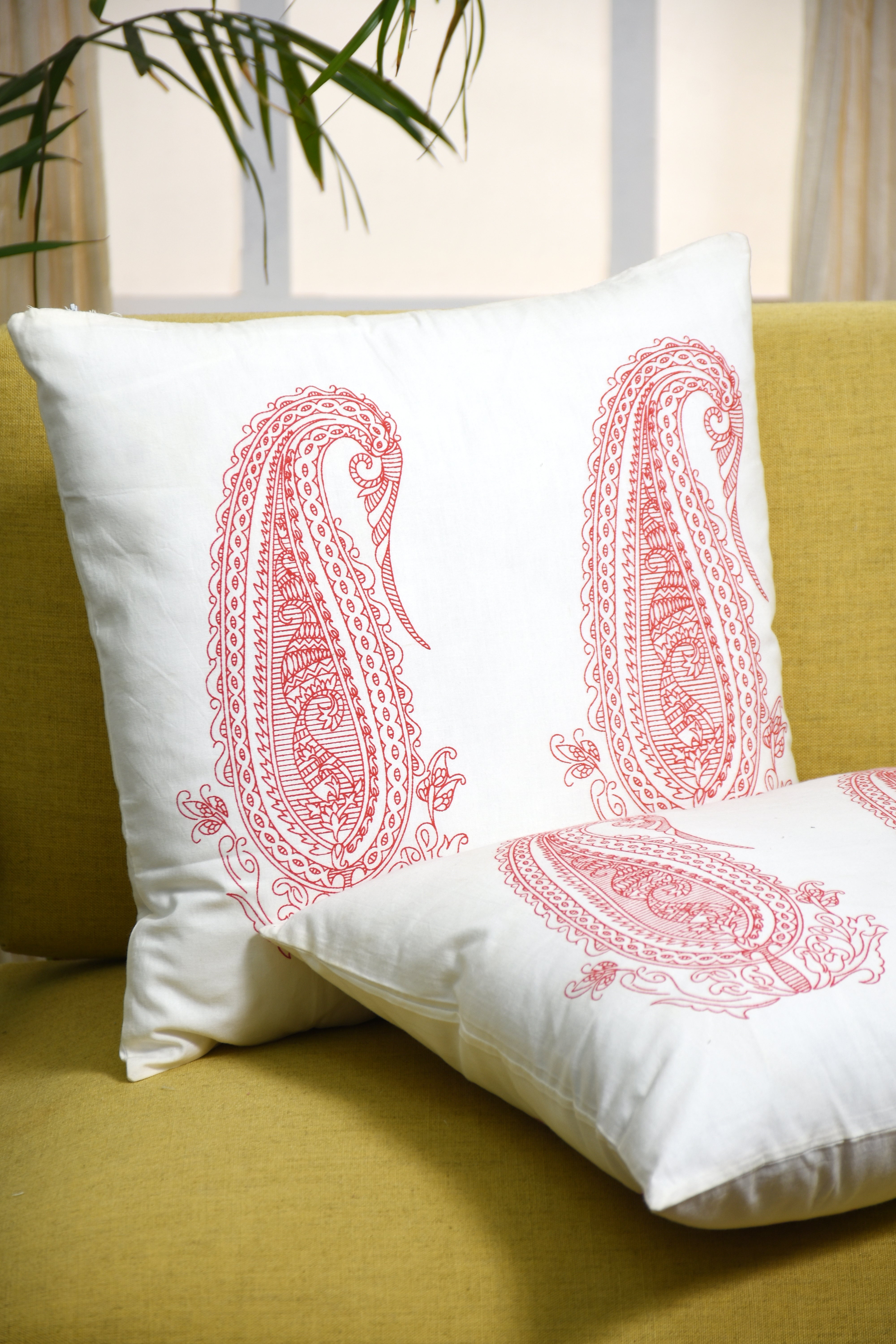 Paisley Hand Block Printed Cushion Cover – Pure Cotton, Pack of 2