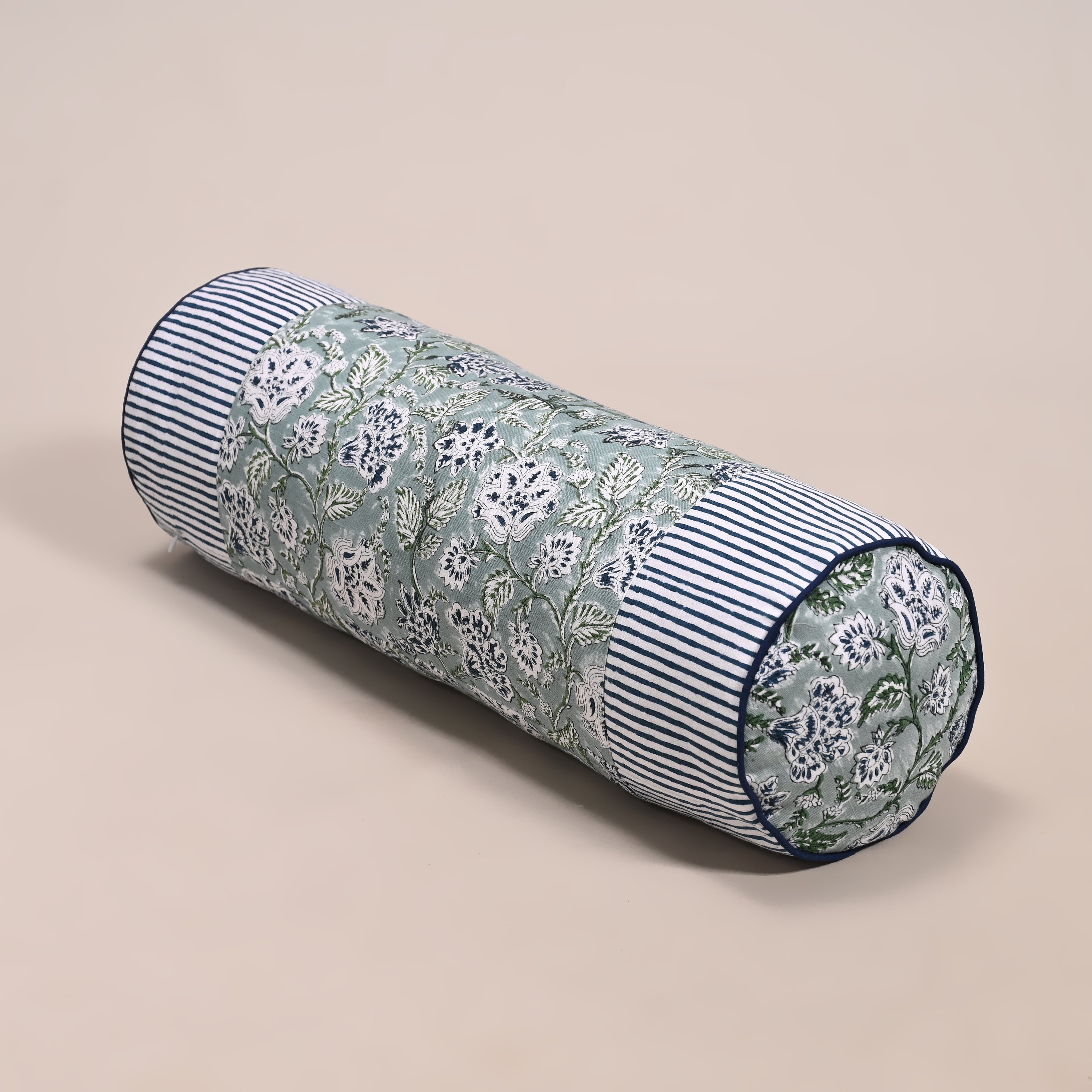 Hanami Block Printed Bolster Cushion with Filler