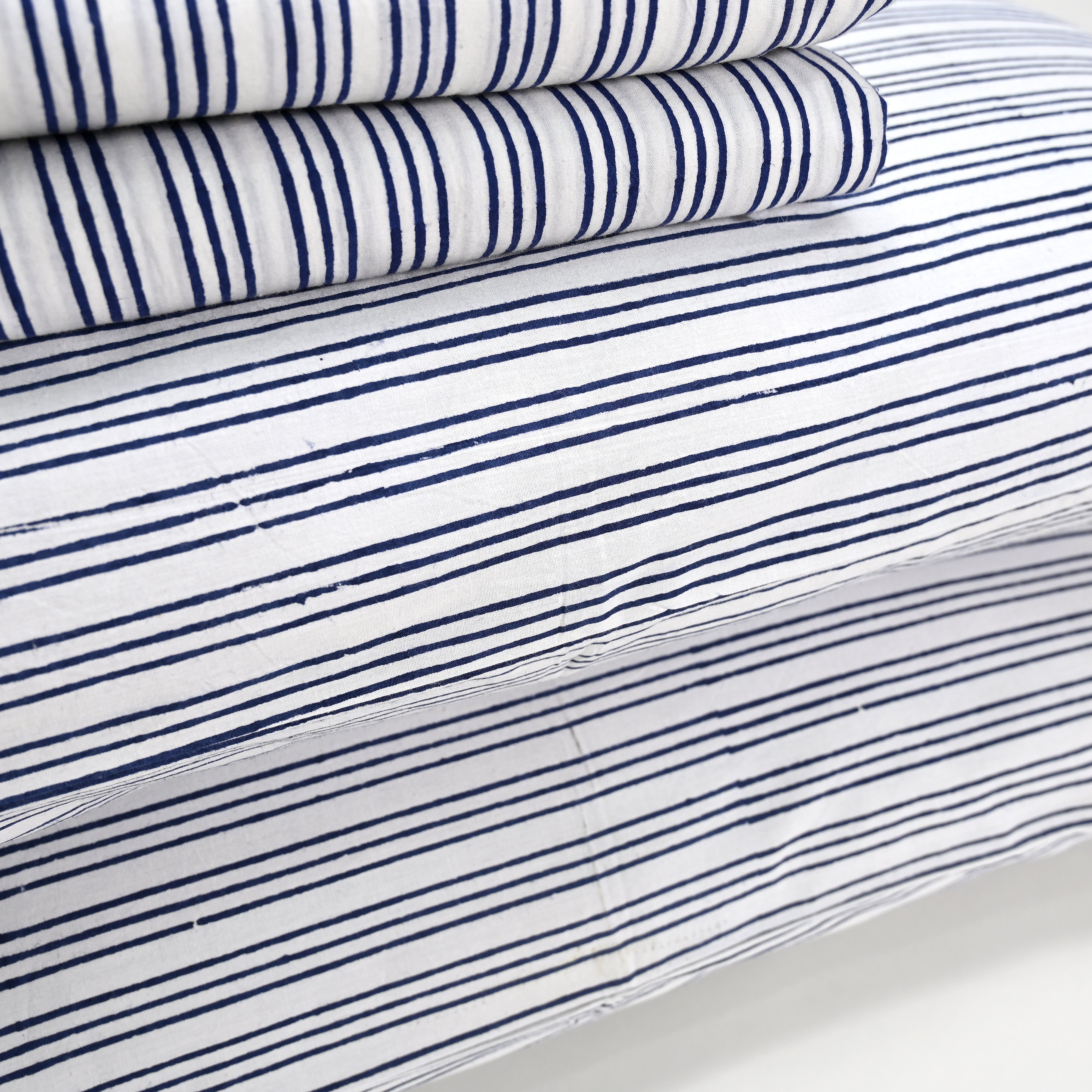 Triple Stripes Blue Block Printed Bed Sheet with set of shams