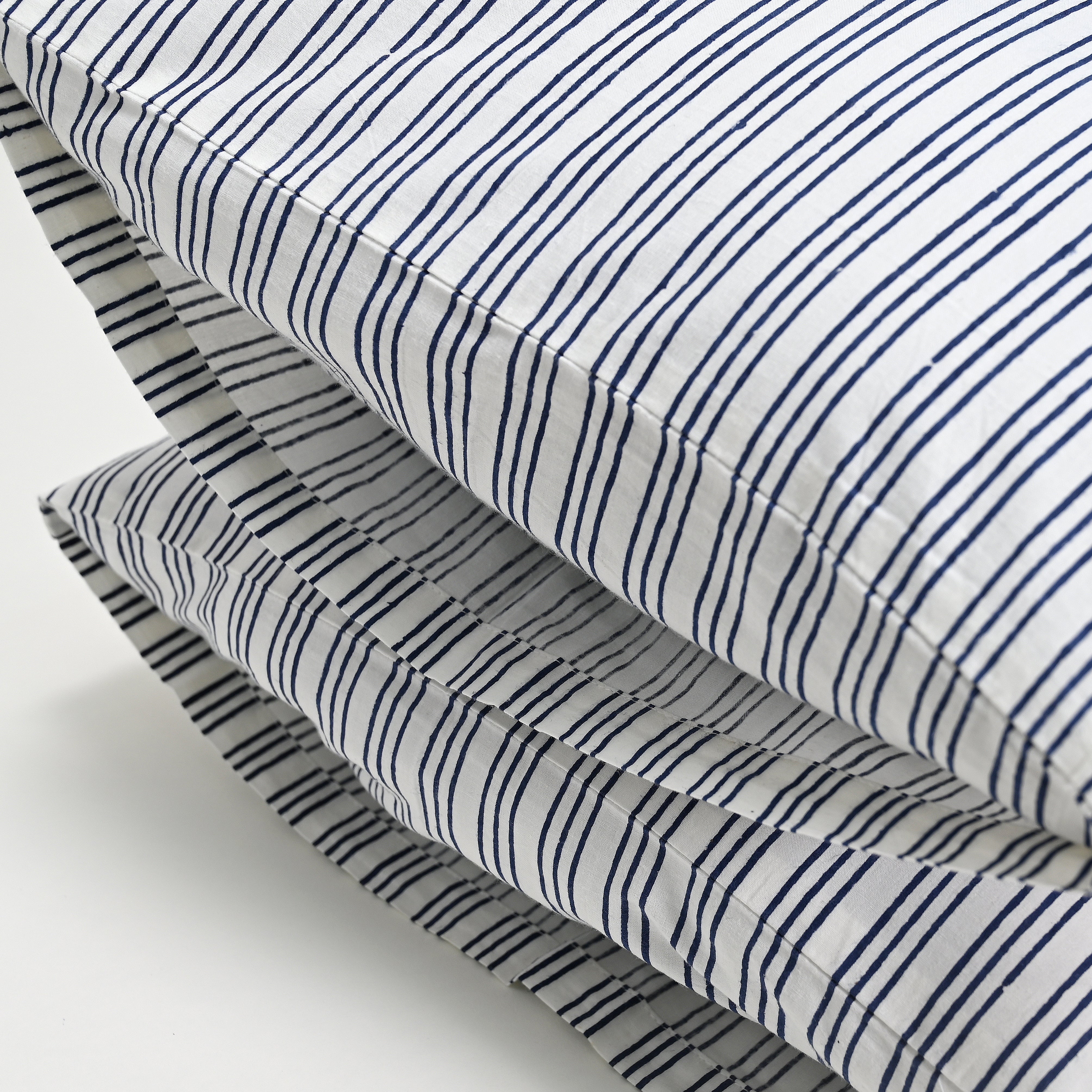 Triple Stripes Blue Block Printed Bed Sheet with set of shams