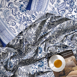 Euphoria Blue Block Printed Bed Sheetwith set of 2 Shams