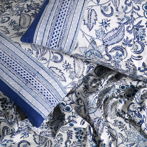 Euphoria Blue Block Printed Bed Sheetwith set of 2 Shams