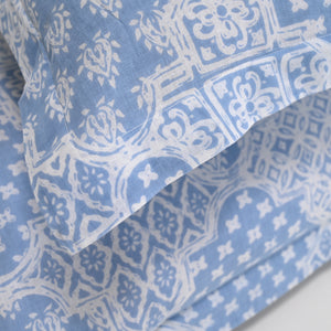 Moroccan Blue Printed Bed Sheet with set of 2 shams