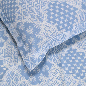 Moroccan Blue Printed Bed Sheet with set of 2 shams