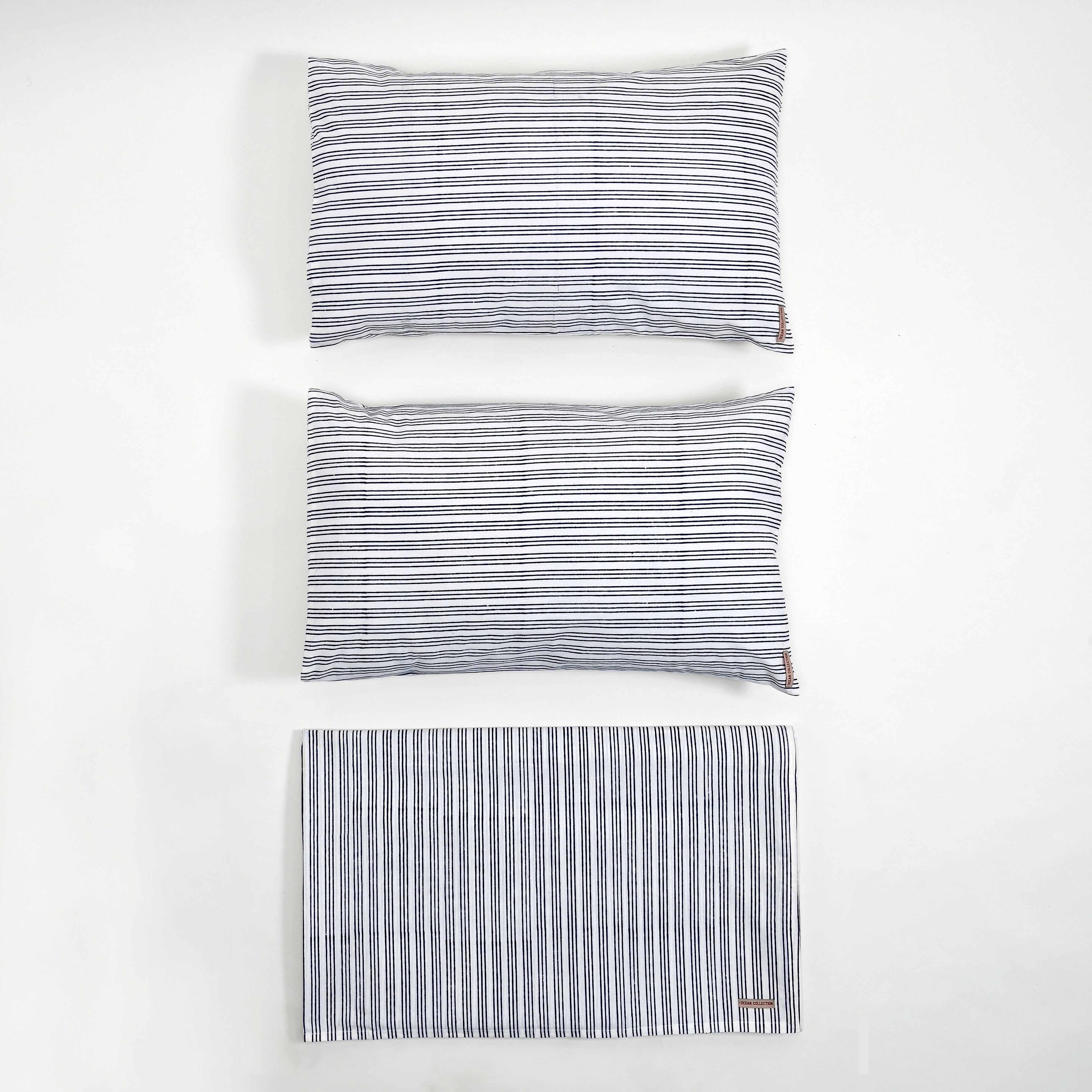 Triple Stripes Blue Block Printed Bed Sheet with set of shams