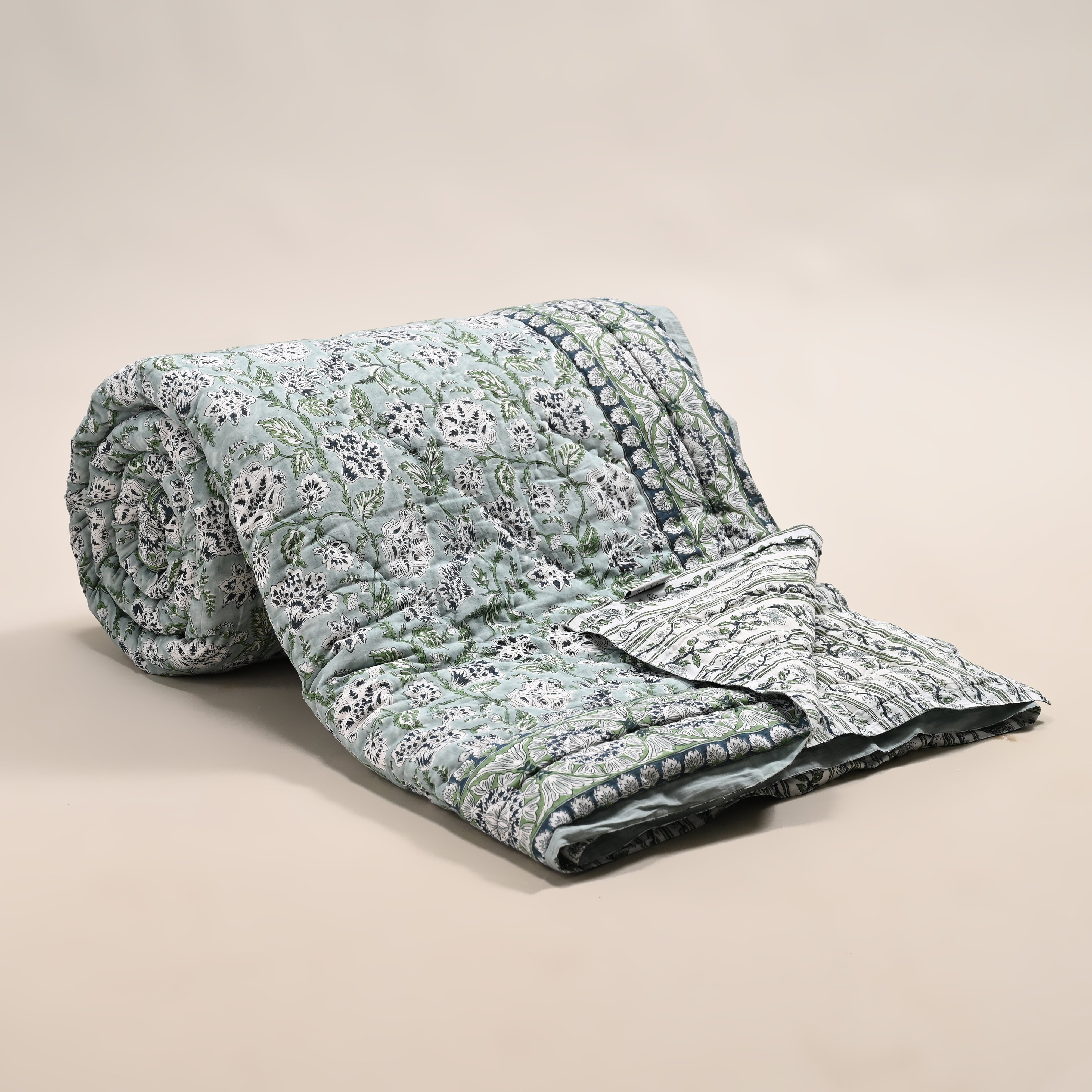Hanami Reversible Hand Block Printed Cotton Quilt