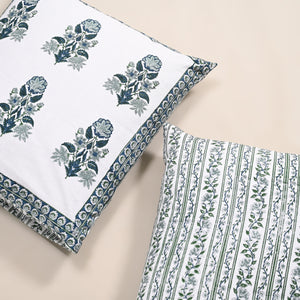 Hanami Jaal 12-Piece King Bedding Set | 100% Cotton | Block-Printed Quilt & Embroidered Coverlet