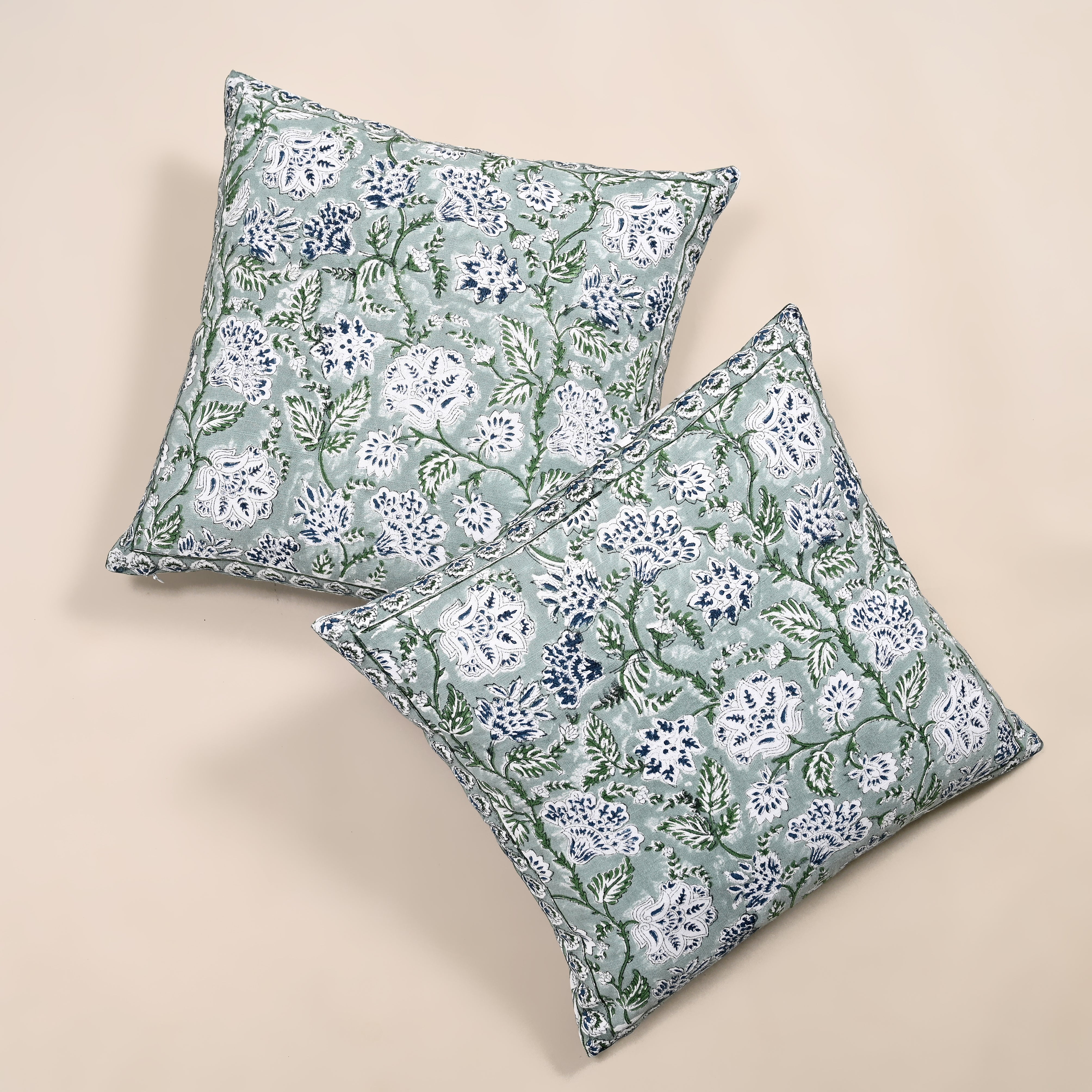 Hanami Jaal Reversible Block Printed Cushion Cover | Set of 2