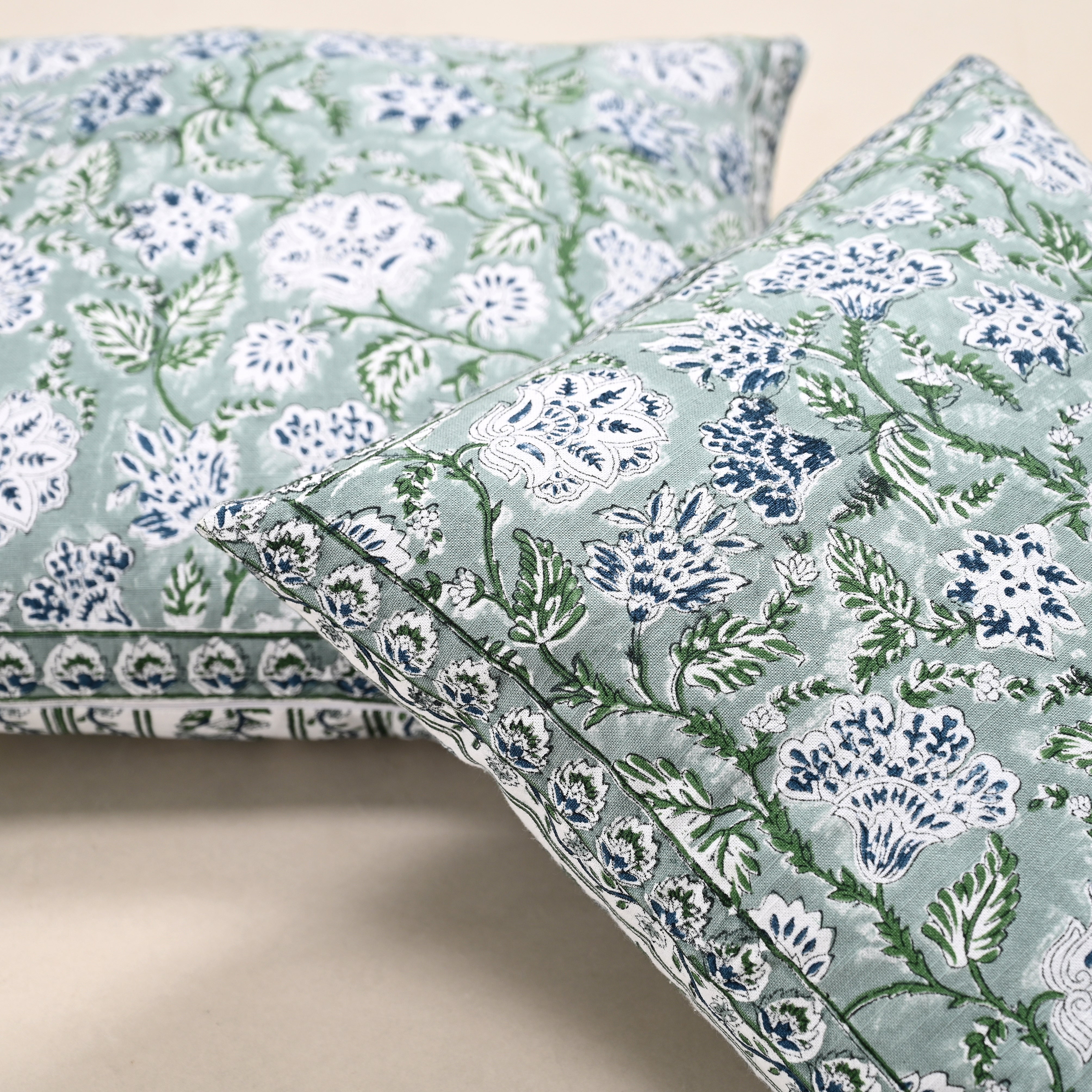 Hanami Jaal Reversible Block Printed Cushion Cover | Set of 2