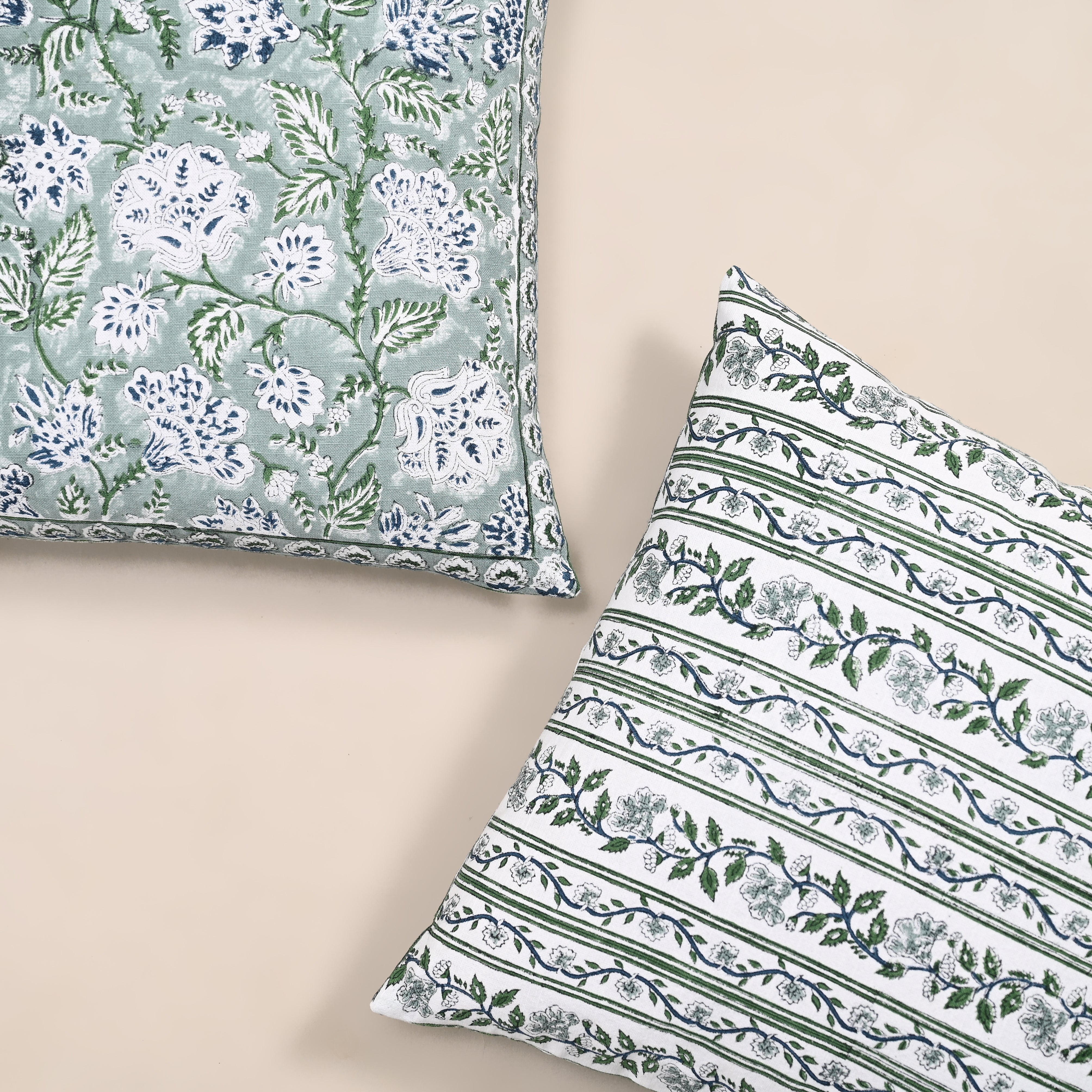 Hanami Hand Block Printed King Bedding Set | 100% Cotton | Quilt & Embroidered Coverlet