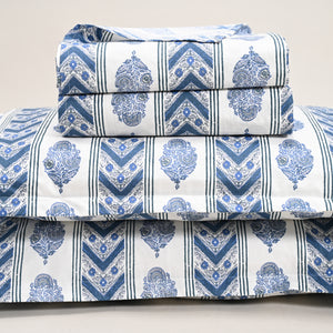 Rajvi Stria king size pure cotton bed sheet set with pillow covers from Ocean Home.