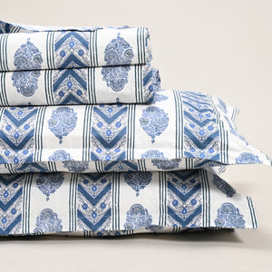 Rajvi Stria king size pure cotton bed sheet set with pillow covers from Ocean Home.