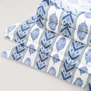 Rajvi Stria king size pure cotton bed sheet set with pillow covers from Ocean Home.