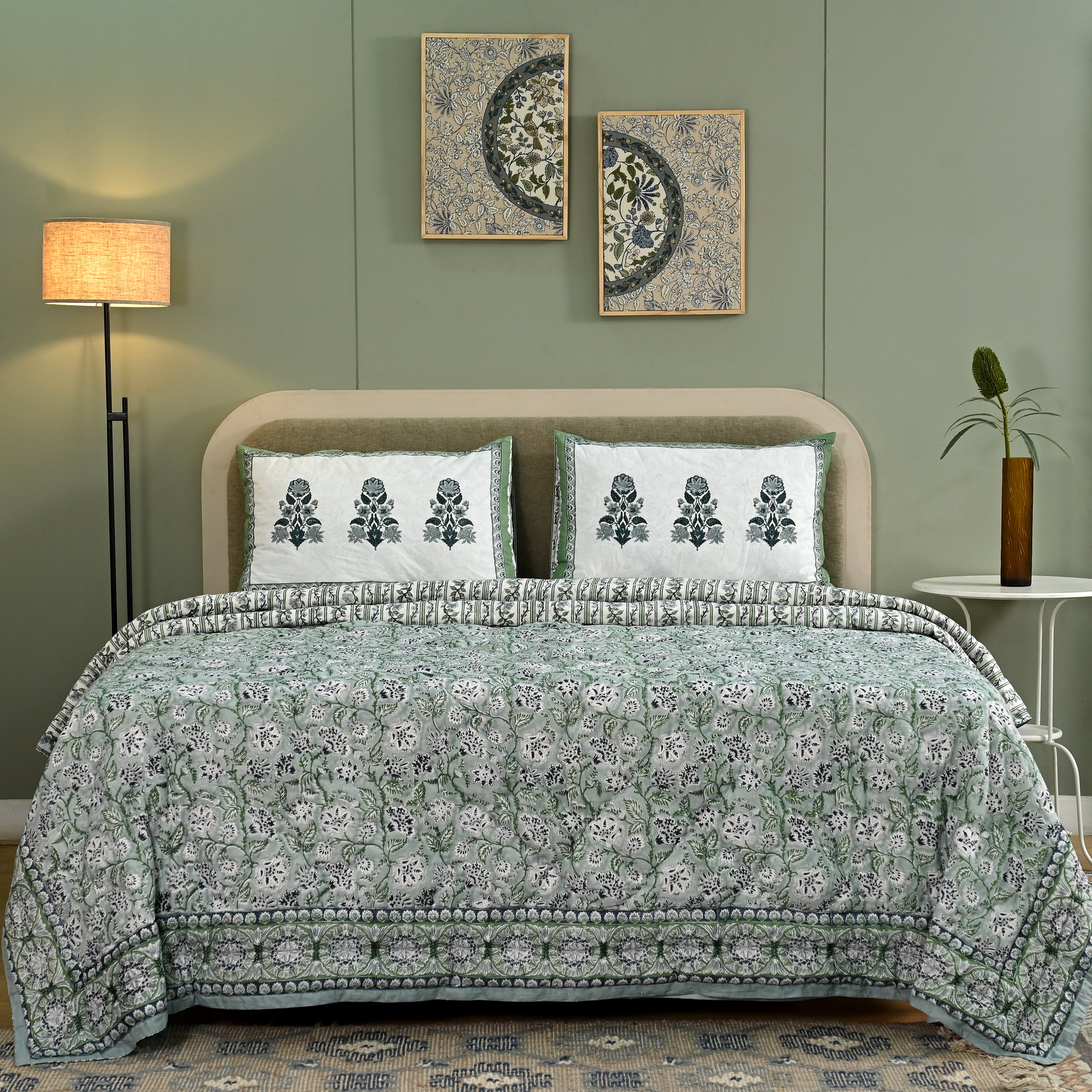 Hanami Reversible Hand Block Printed Cotton Quilt