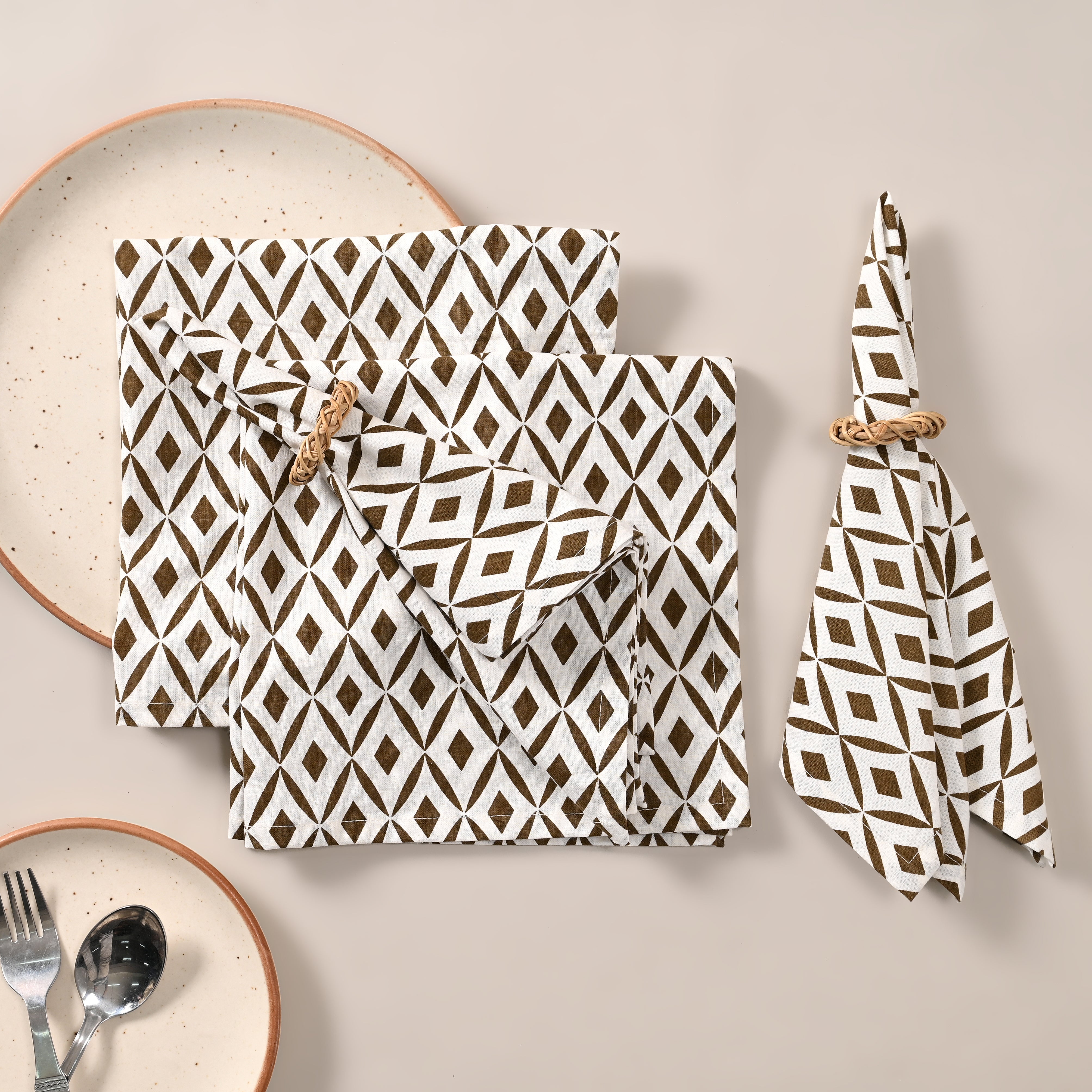 Terra Rhombus Block Printed Napkin