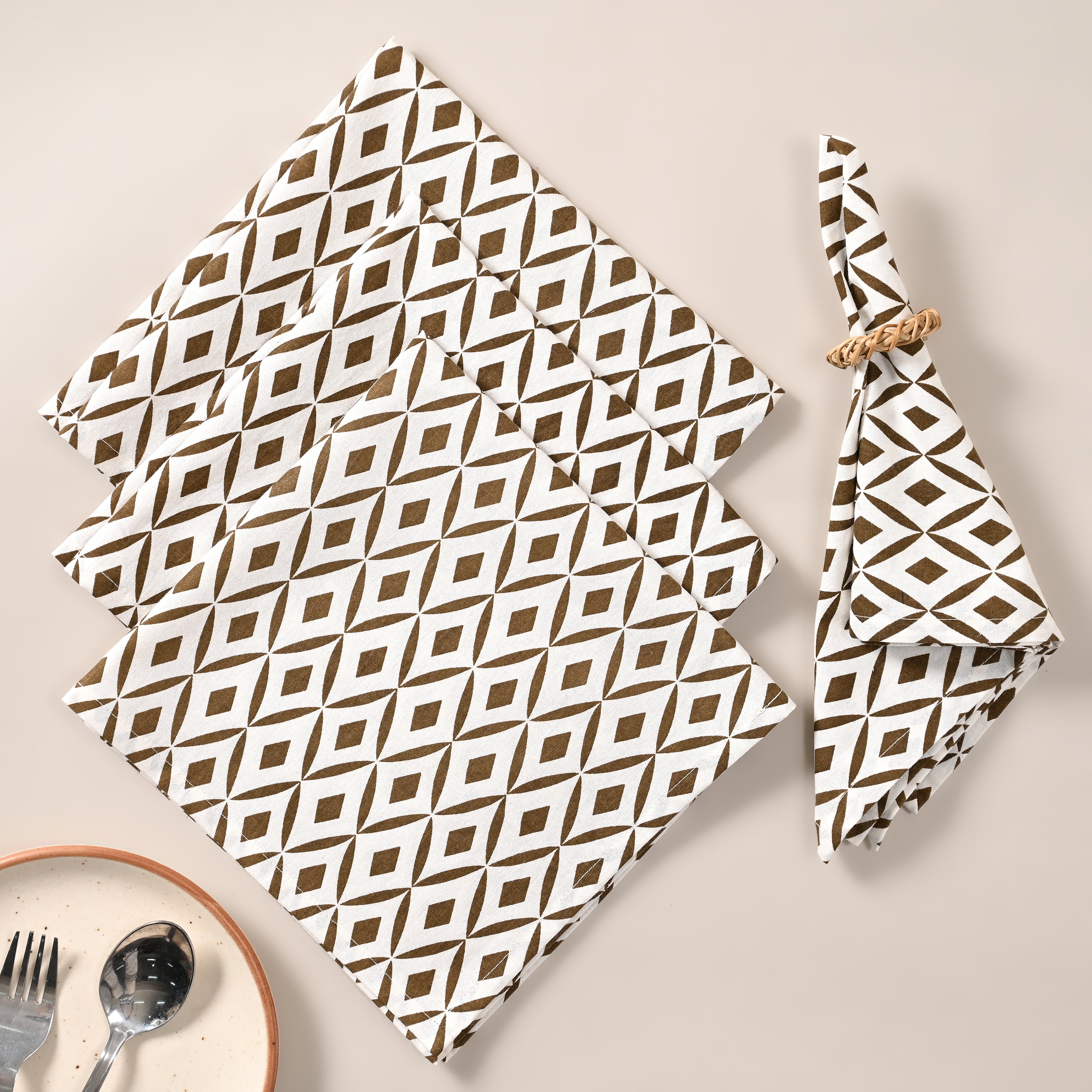 Terra Rhombus Block Printed Napkin