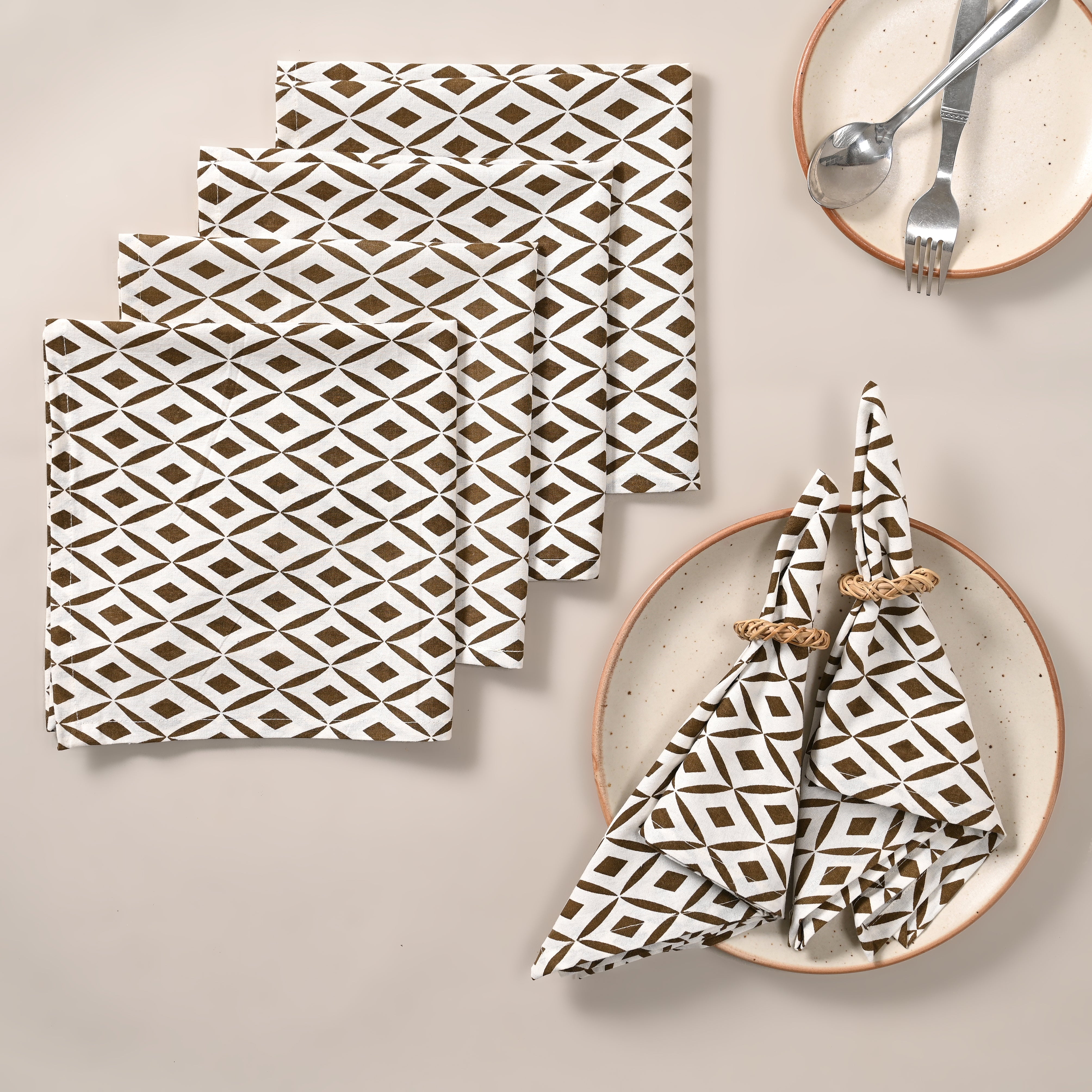 Terra Rhombus Block Printed Napkin