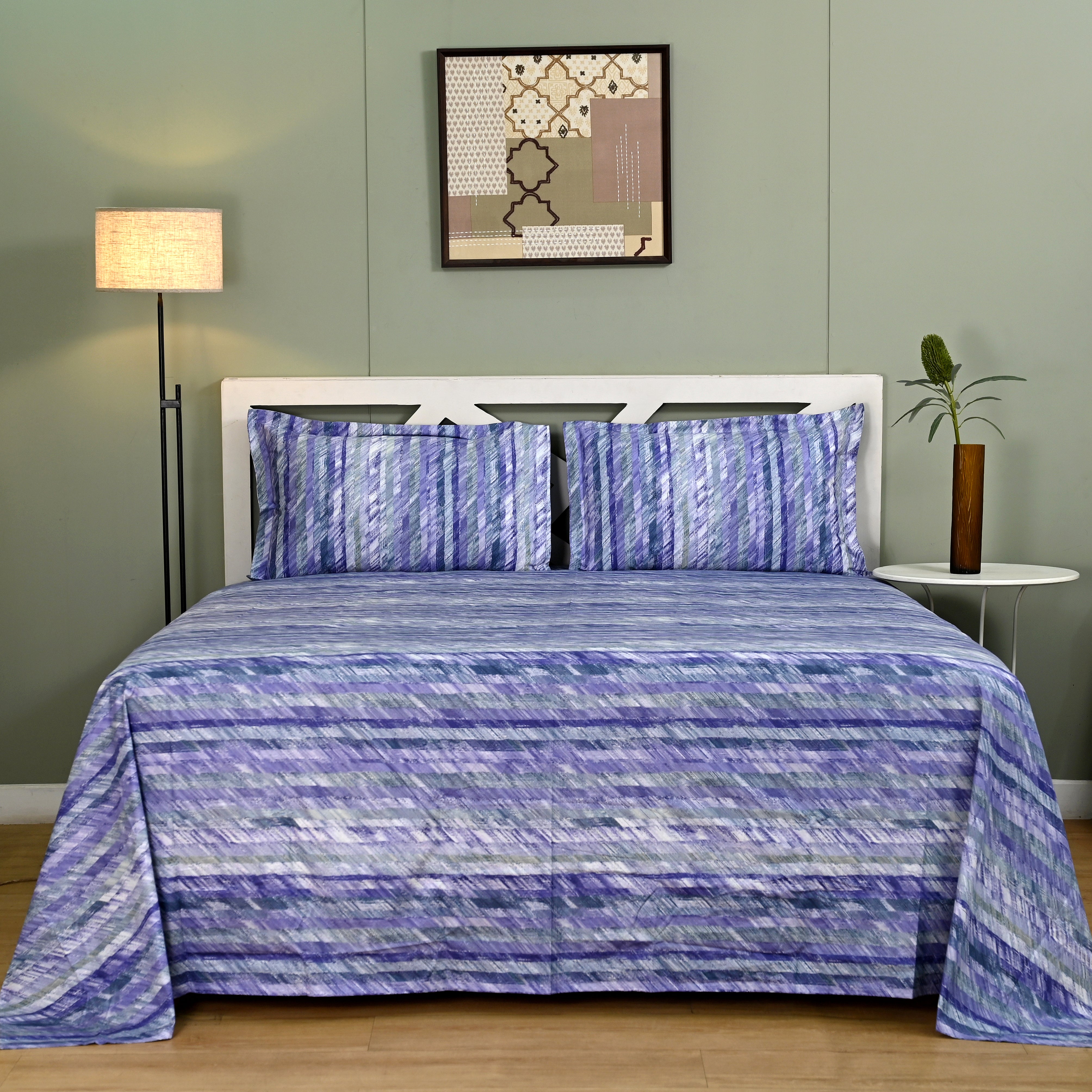 Kaleida - Violet | 300 TC Percale King Size Bed Sheet Set