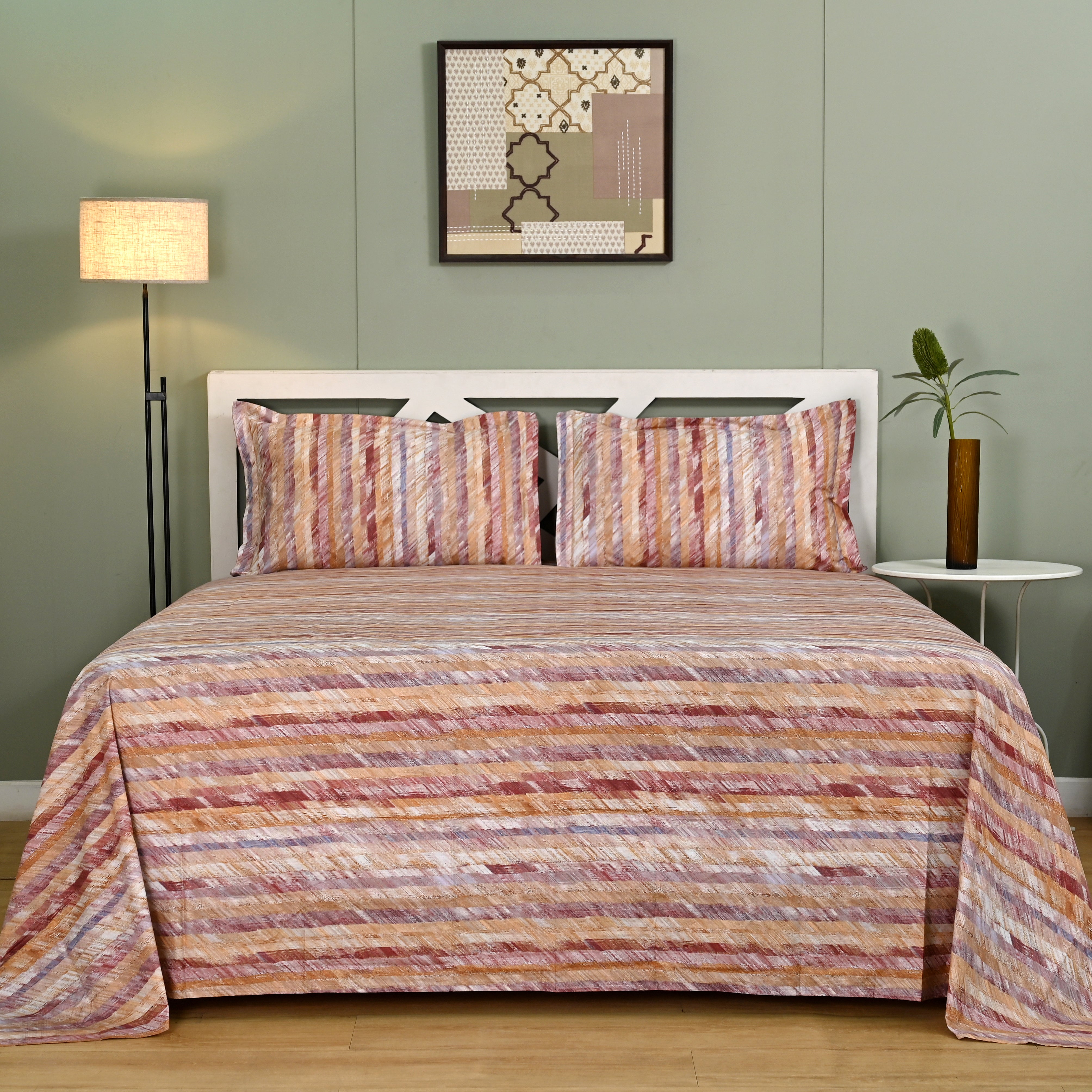 Kaleida - Peach | 300 TC Percale King Size Bed Sheet Set
