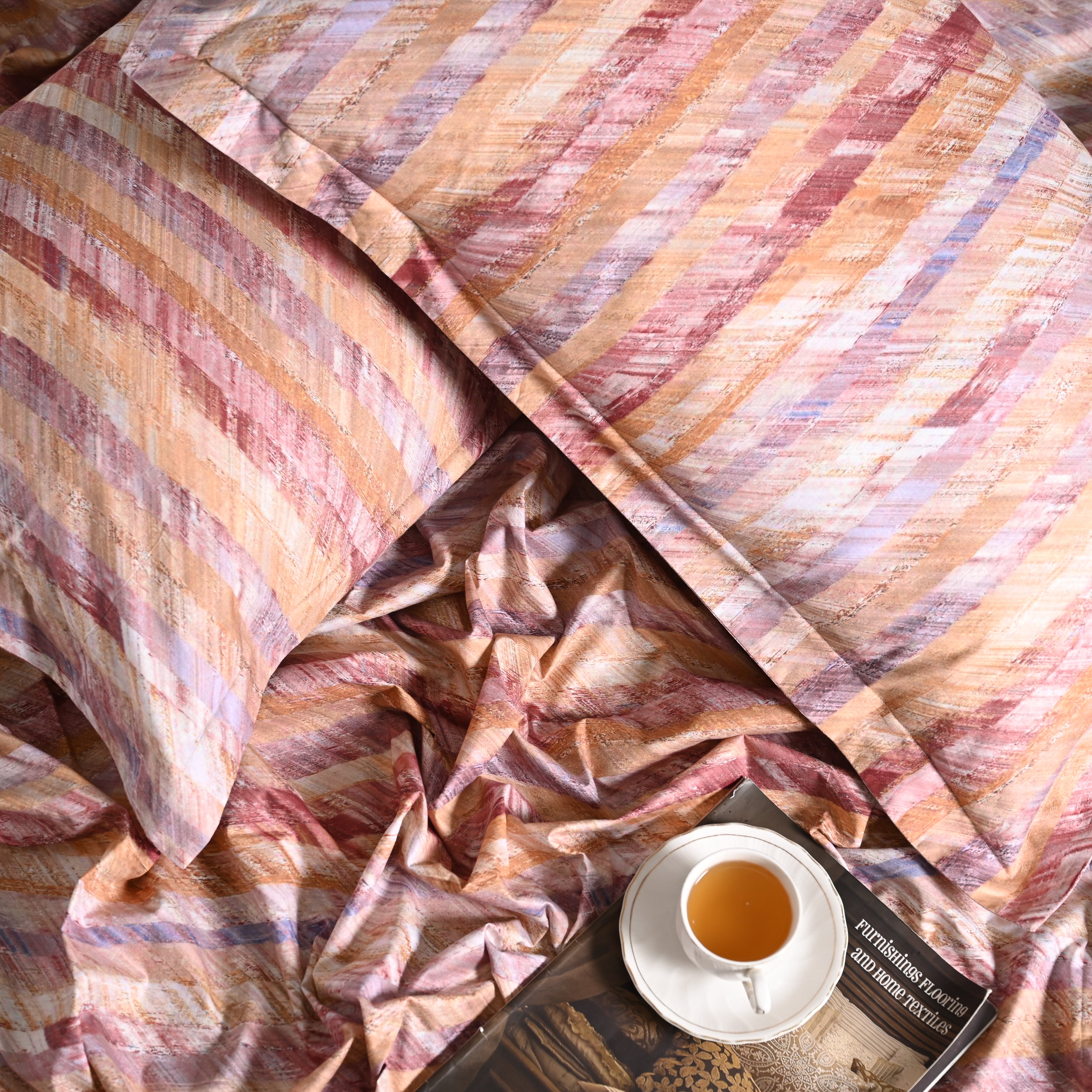 Kaleida - Peach | 300 TC Percale King Size Bed Sheet Set
