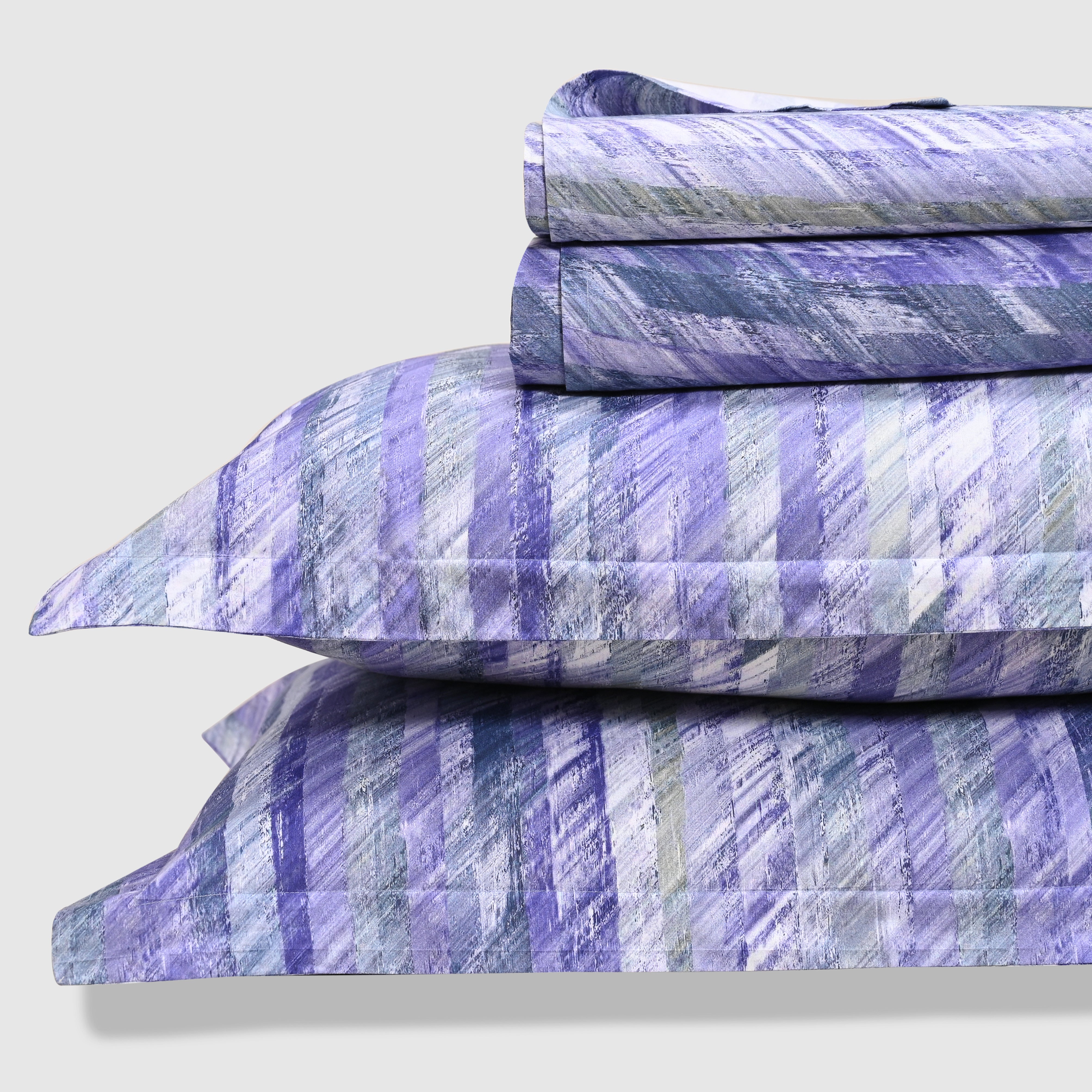 Kaleida - Violet | 300 TC Percale King Size Bed Sheet Set