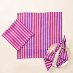 Berry Bliss Stripe Cotton Napkins – Pink &amp; Magenta | Set of 4 & 8 | 18 × 18 Inches