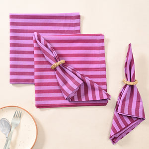 Berry Bliss Stripe Cotton Napkins – Pink &amp; Magenta | Set of 4 & 8 | 18 × 18 Inches