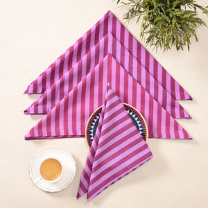 Berry Bliss Stripe Cotton Napkins – Pink &amp; Magenta | Set of 4 & 8 | 18 × 18 Inches