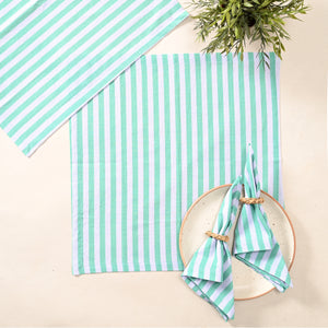 Coastal Mint Stripe Cotton Napkins – Mint Green | Set of 4 & 8 | 18 × 18 Inches