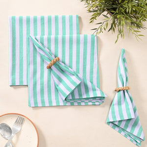 Coastal Mint Stripe Cotton Napkins – Mint Green | Set of 4 & 8 | 18 × 18 Inches