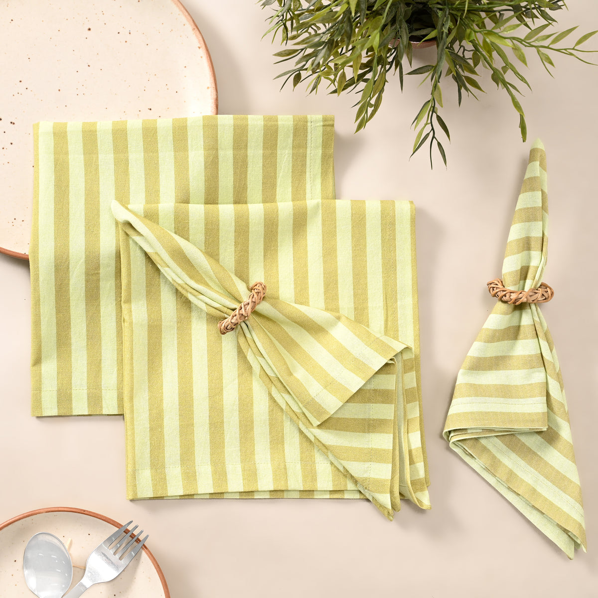 Sunshine Stripe Cotton Table Napkins – Yellow | Set of 4 & 8 | 18 × 18 Inches