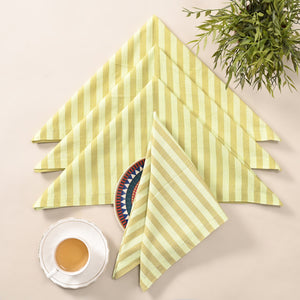 Sunshine Stripe Cotton Table Napkins – Yellow | Set of 4 & 8 | 18 × 18 Inches